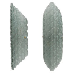 Pair of Aqua Green Murano Glass Wall Sconces with Textured Relief