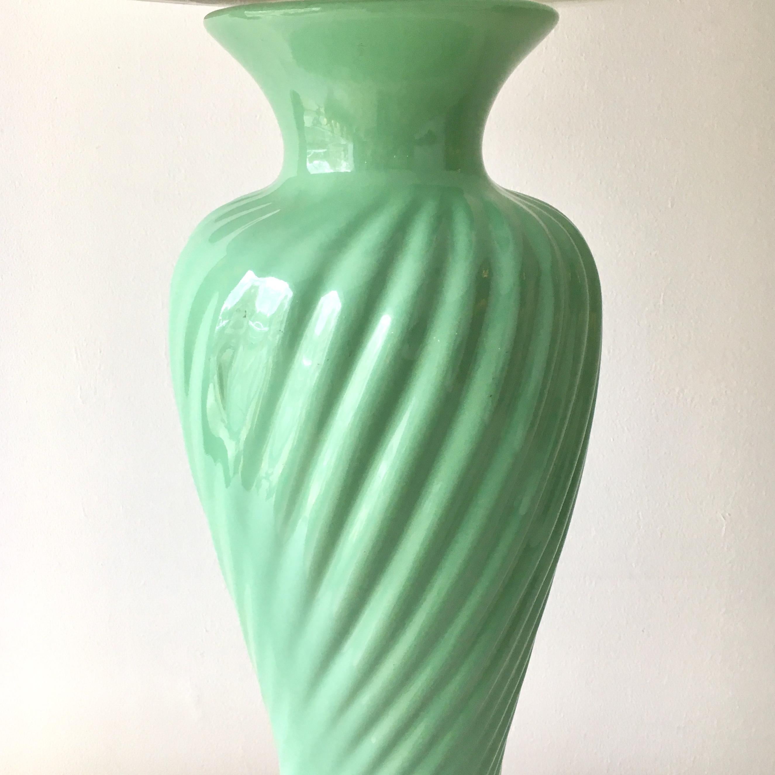 Pair of Aqua Green Ribbed Table Lamps, 1960s In Excellent Condition In London, GB
