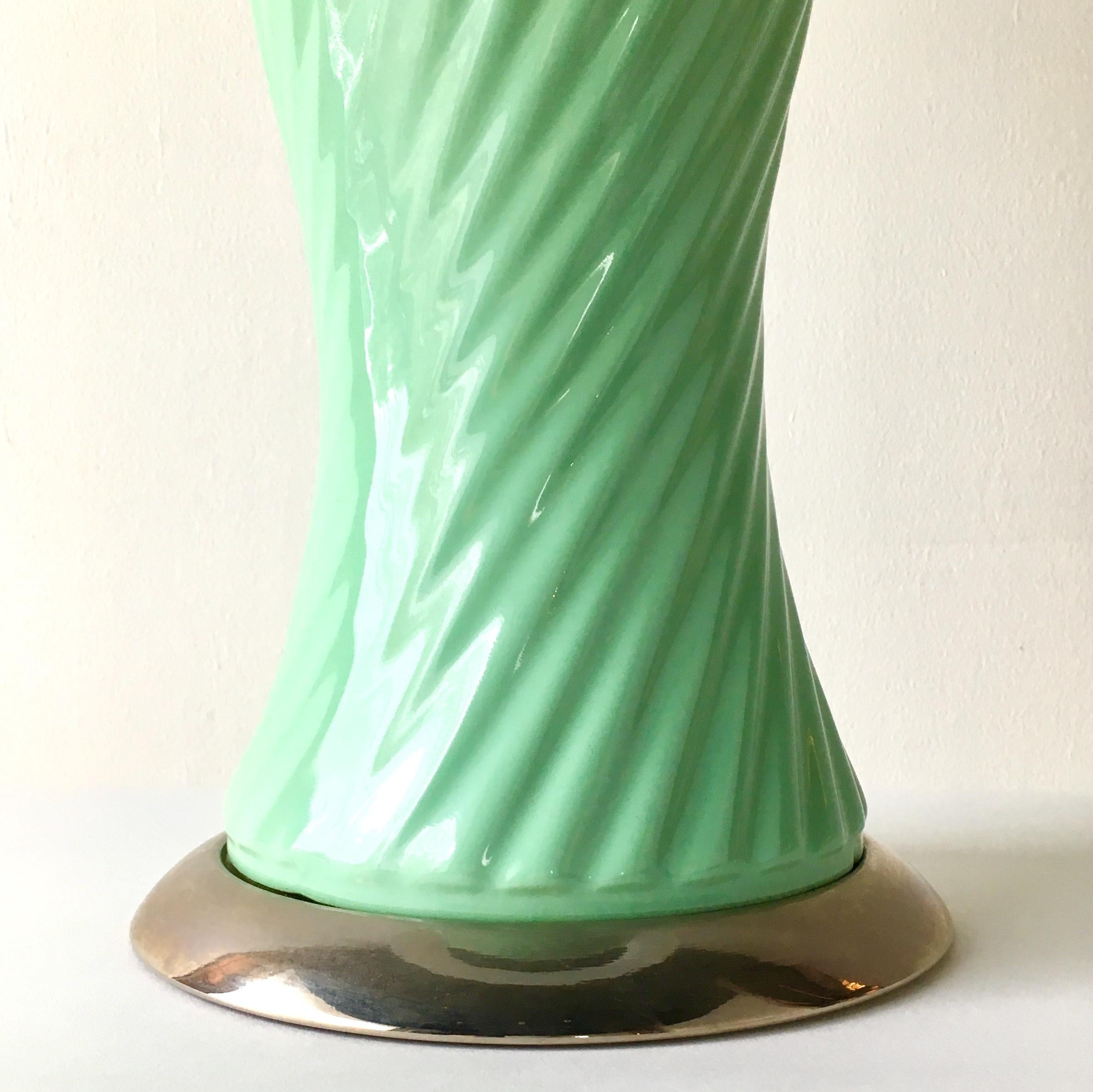 Mid-20th Century Pair of Aqua Green Ribbed Table Lamps, 1960s