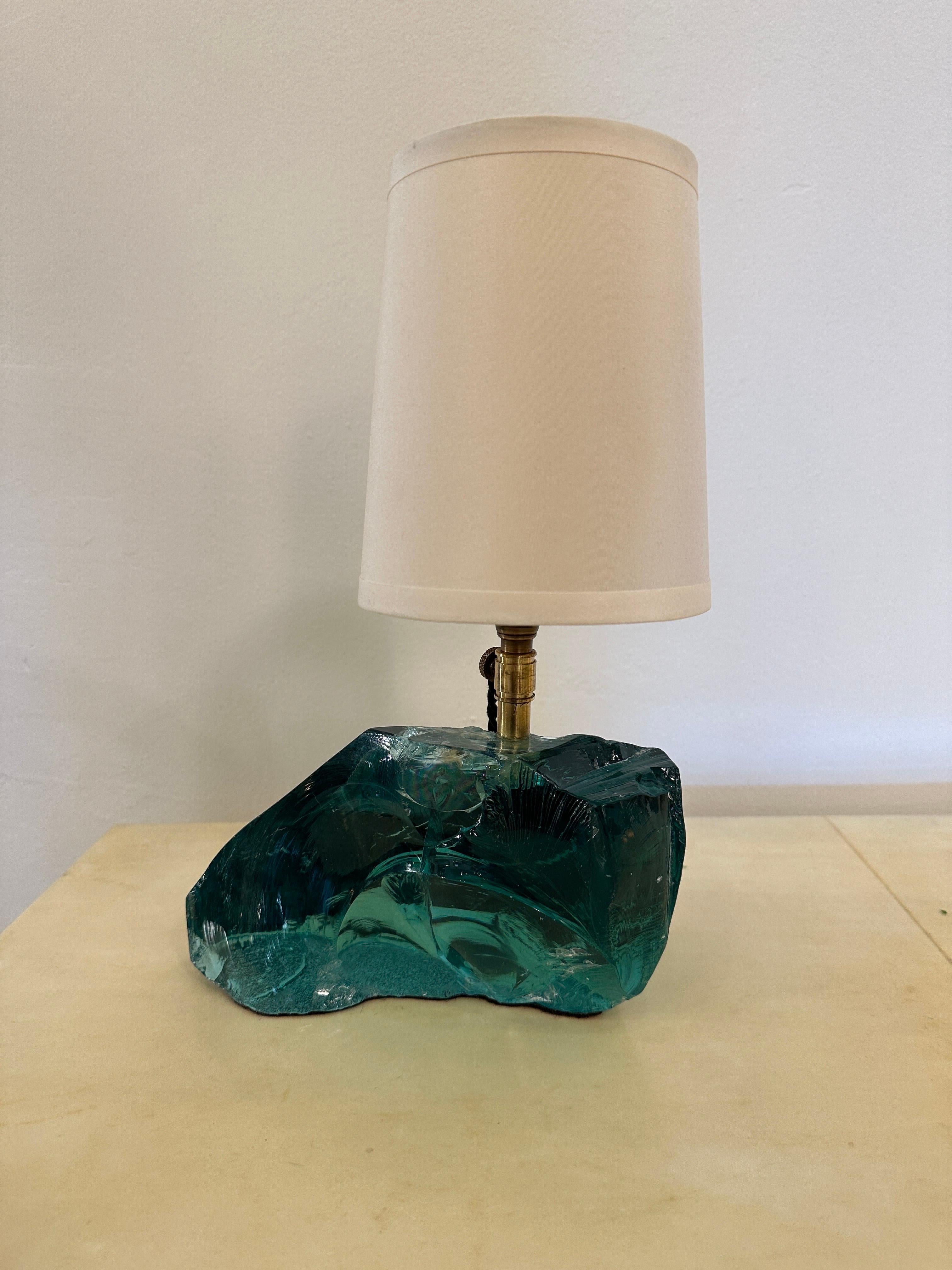 Américain Paire de lampes de table en verre de scories Aqua Green en vente