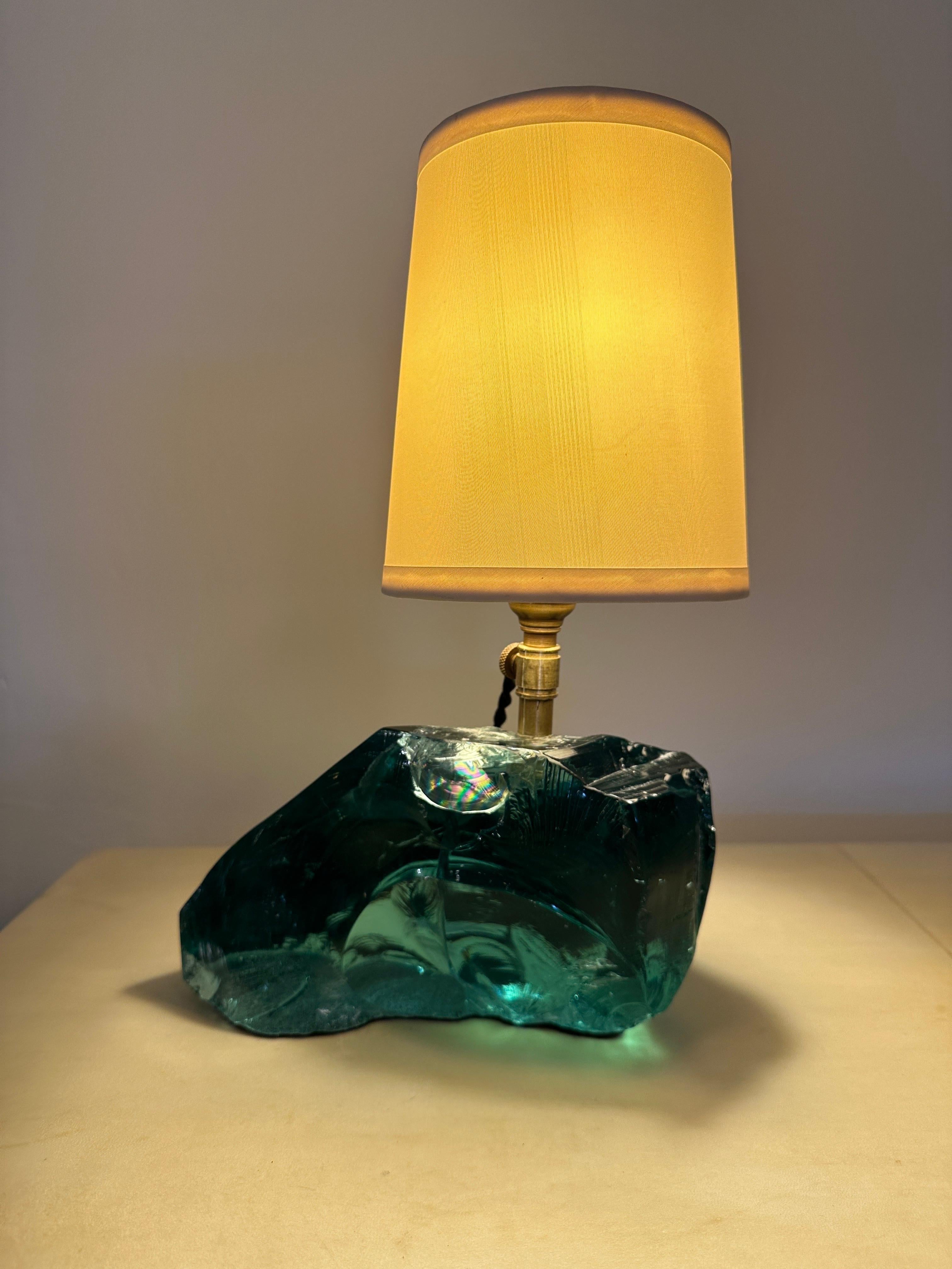 Paire de lampes de table en verre de scories Aqua Green Bon état - En vente à North Miami, FL