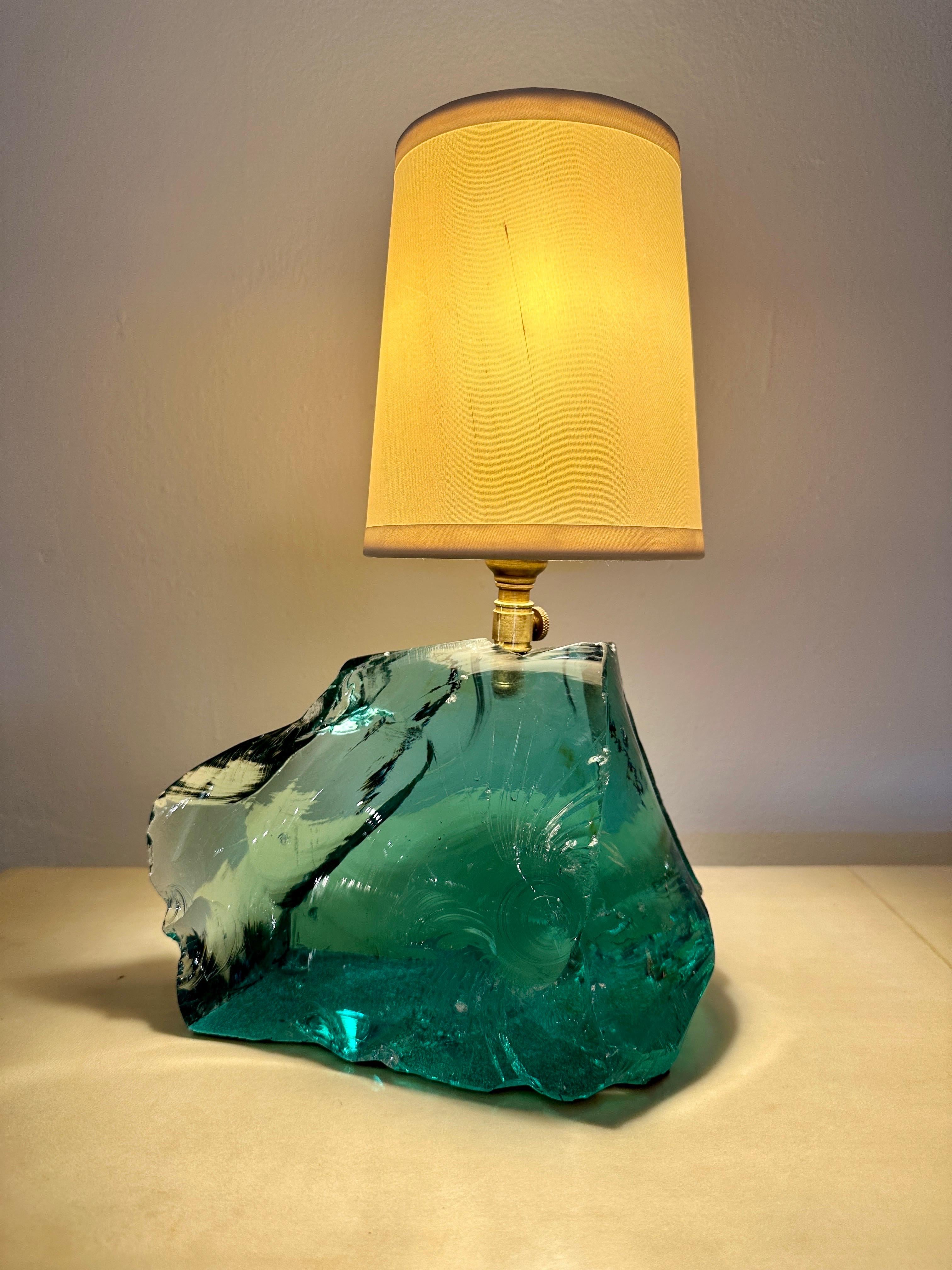 American Pair of Aqua Green Slag Glass Table Lamps For Sale