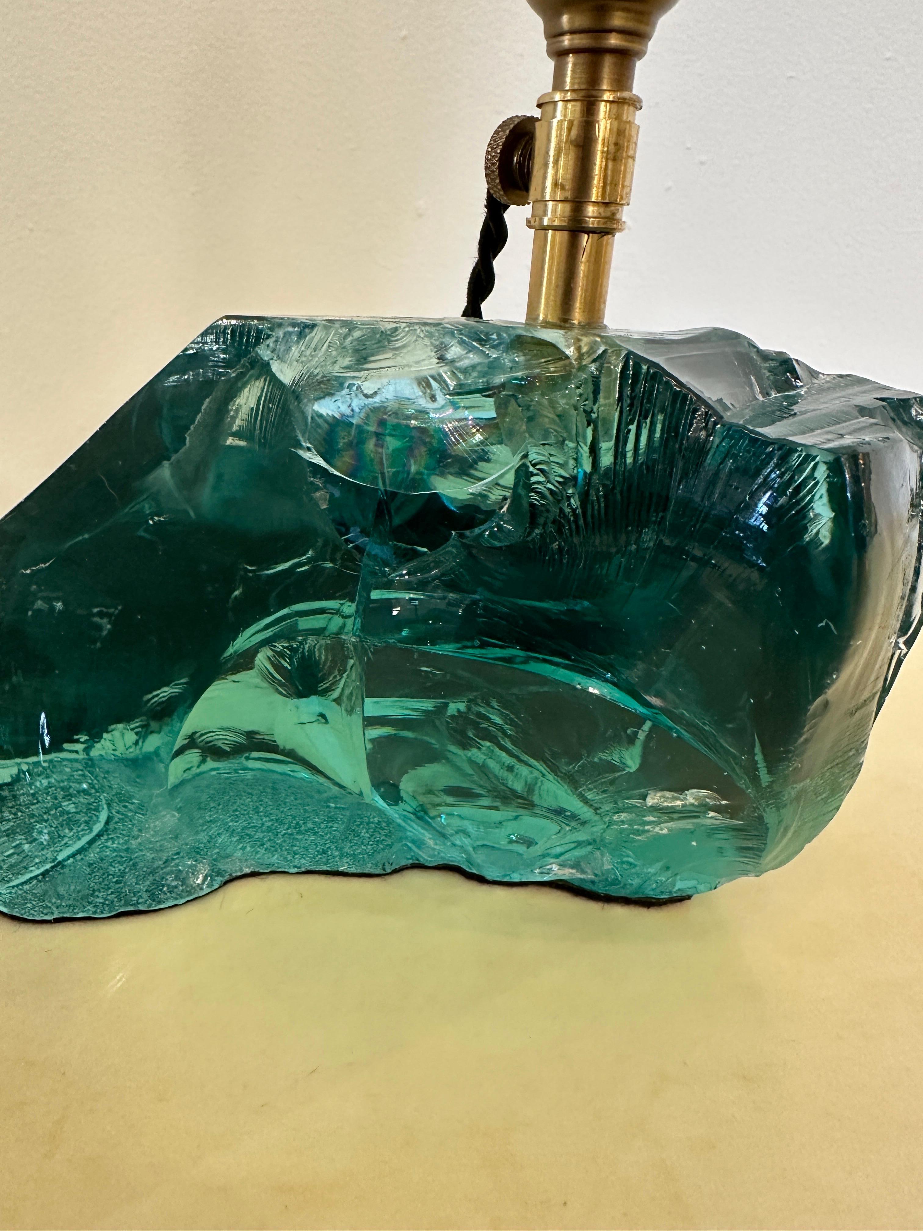 20th Century Pair of Aqua Green Slag Glass Table Lamps For Sale