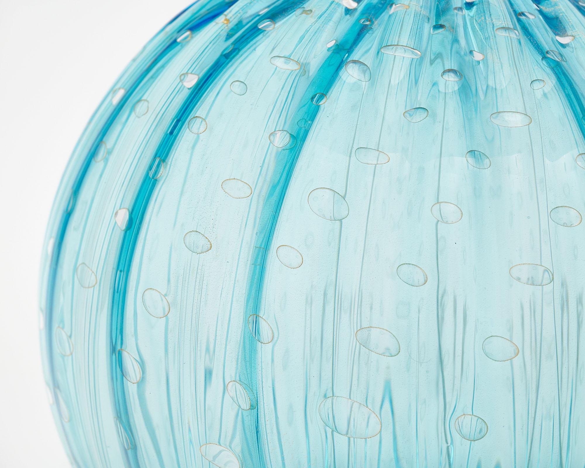 Pair of Aqua Murano Glass Globe Lamps For Sale 1