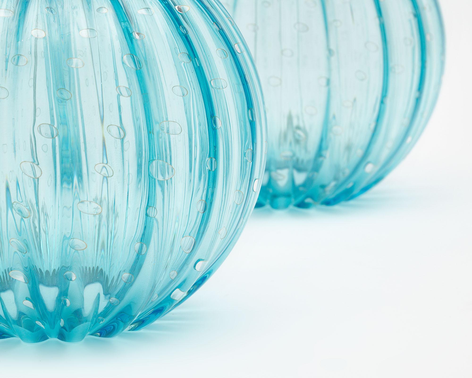 Pair of Aqua Murano Glass Globe Lamps For Sale 2