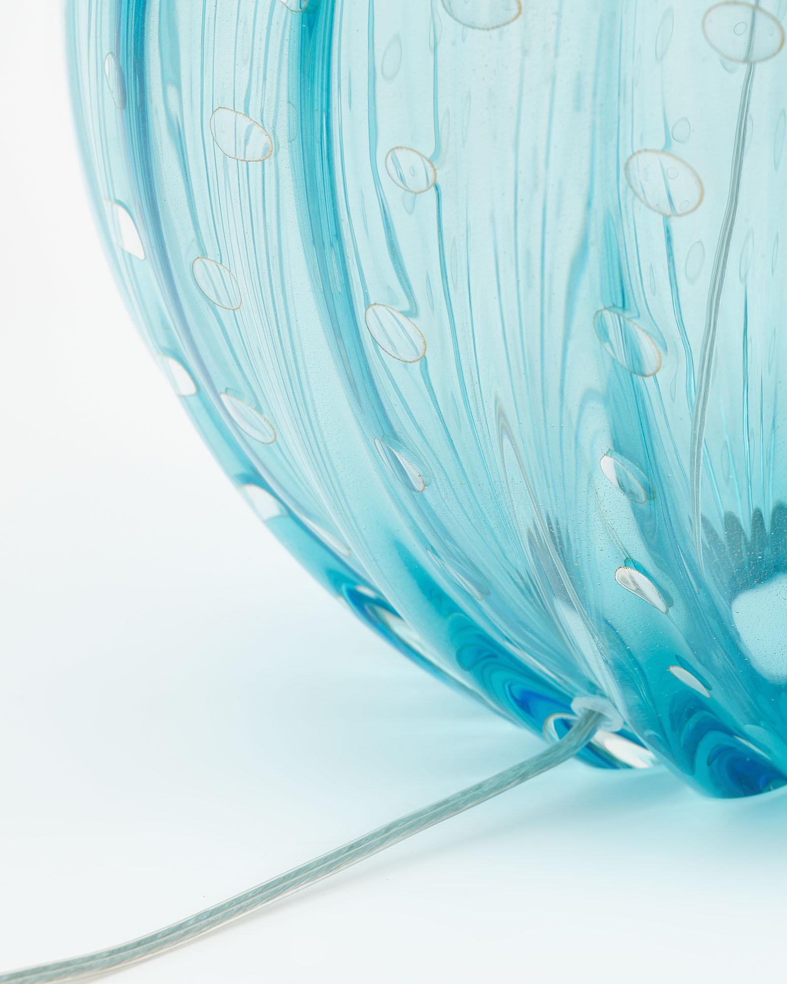 Pair of Aqua Murano Glass Globe Lamps For Sale 3