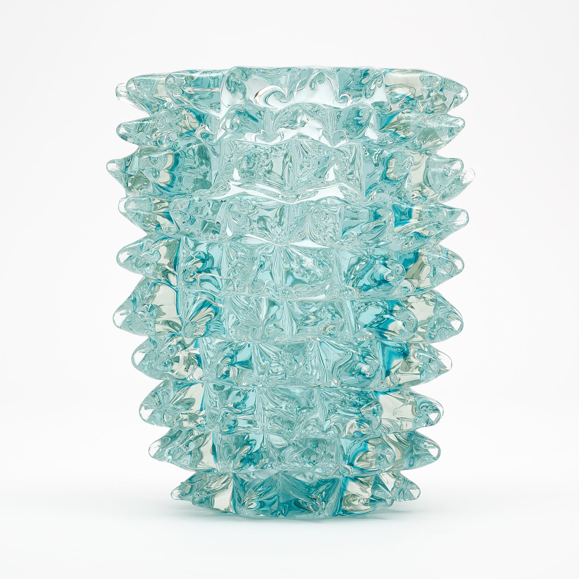 Murano Glass Pair of Aqua Murano “Rostrate” Vases