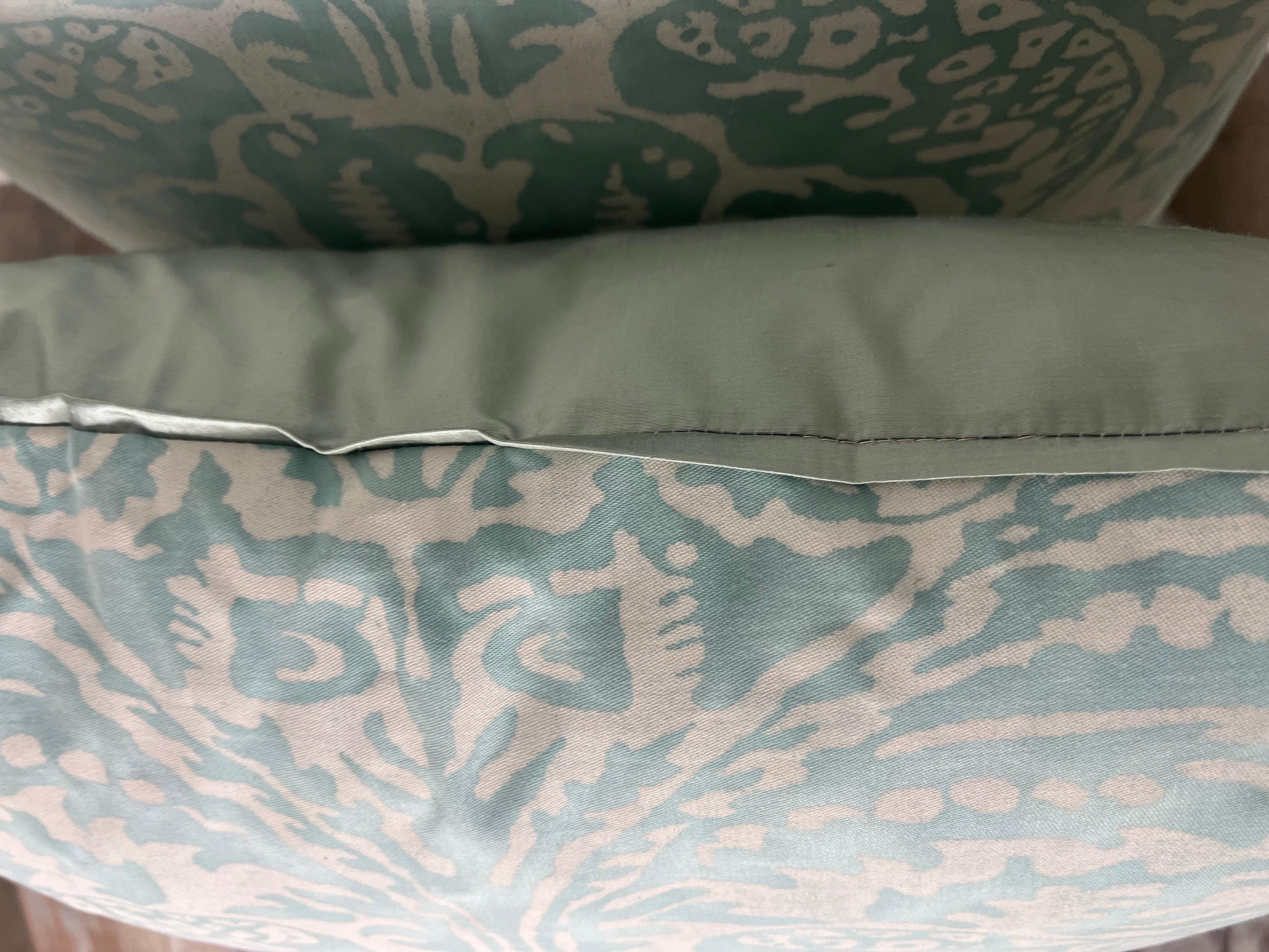 Italian Pair of Aqua & White Colored Fortuny Pillows For Sale