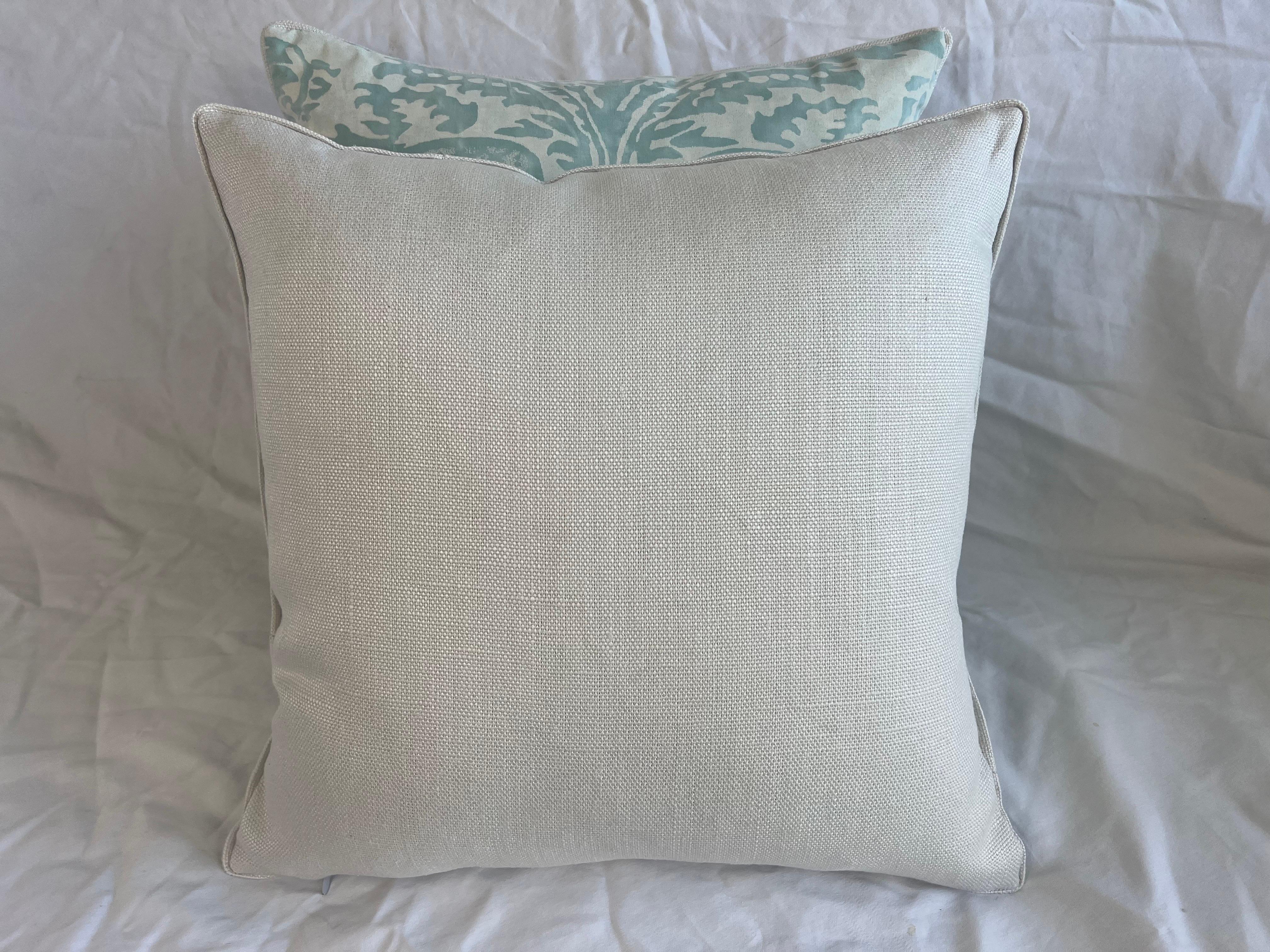 20th Century Pair of Aqua & White Colored Fortuny Pillows For Sale
