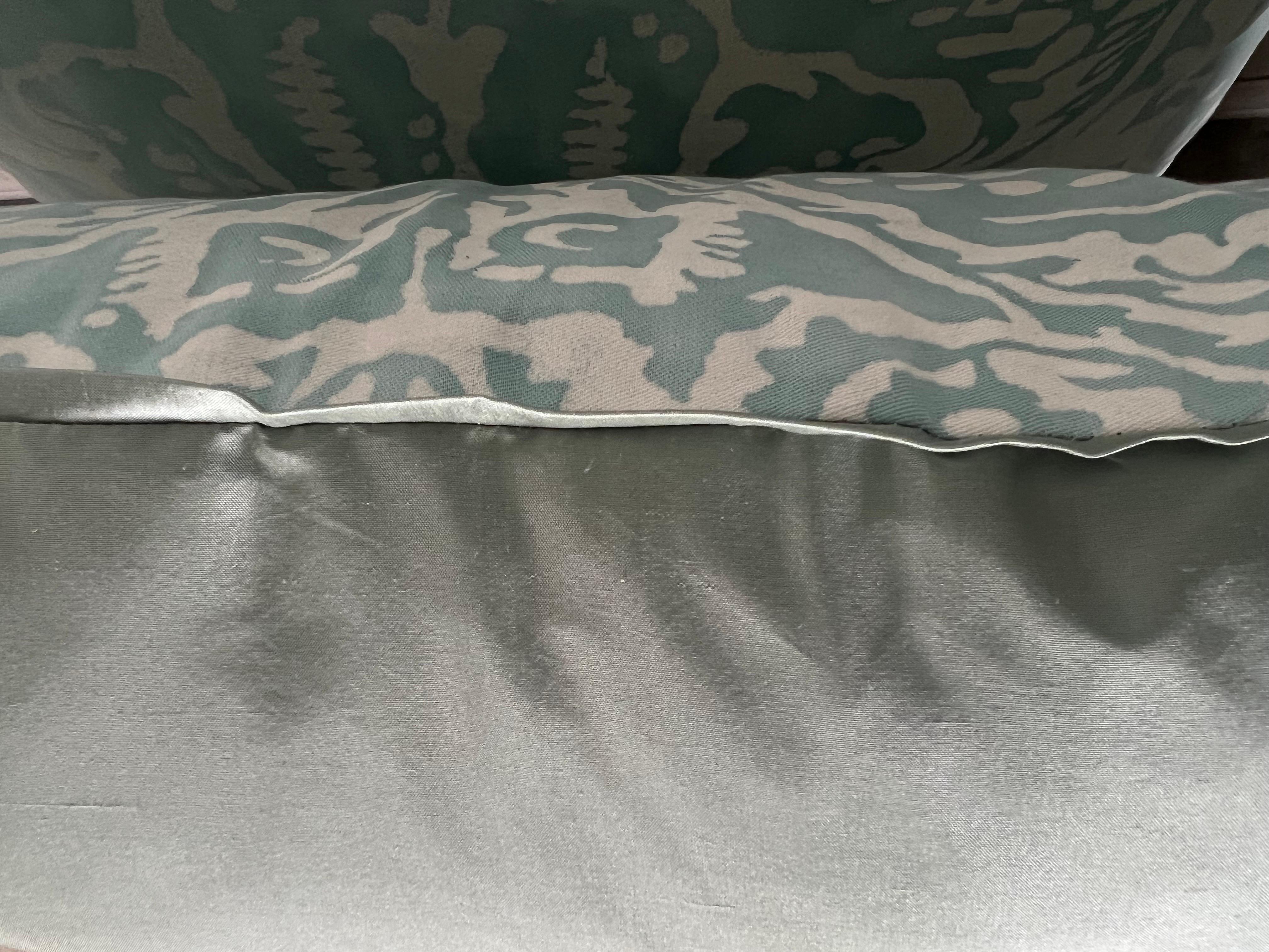 Contemporary Pair of Aqua & White Colored Fortuny Pillows For Sale