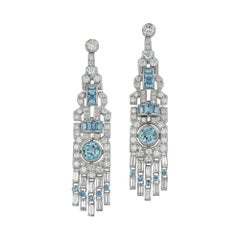 Pair of Aquamarine and Diamond Drop Earrings