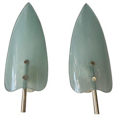Pair of Aquamarine Murano Glass Wall Sconces with Brass Fittings 1970s