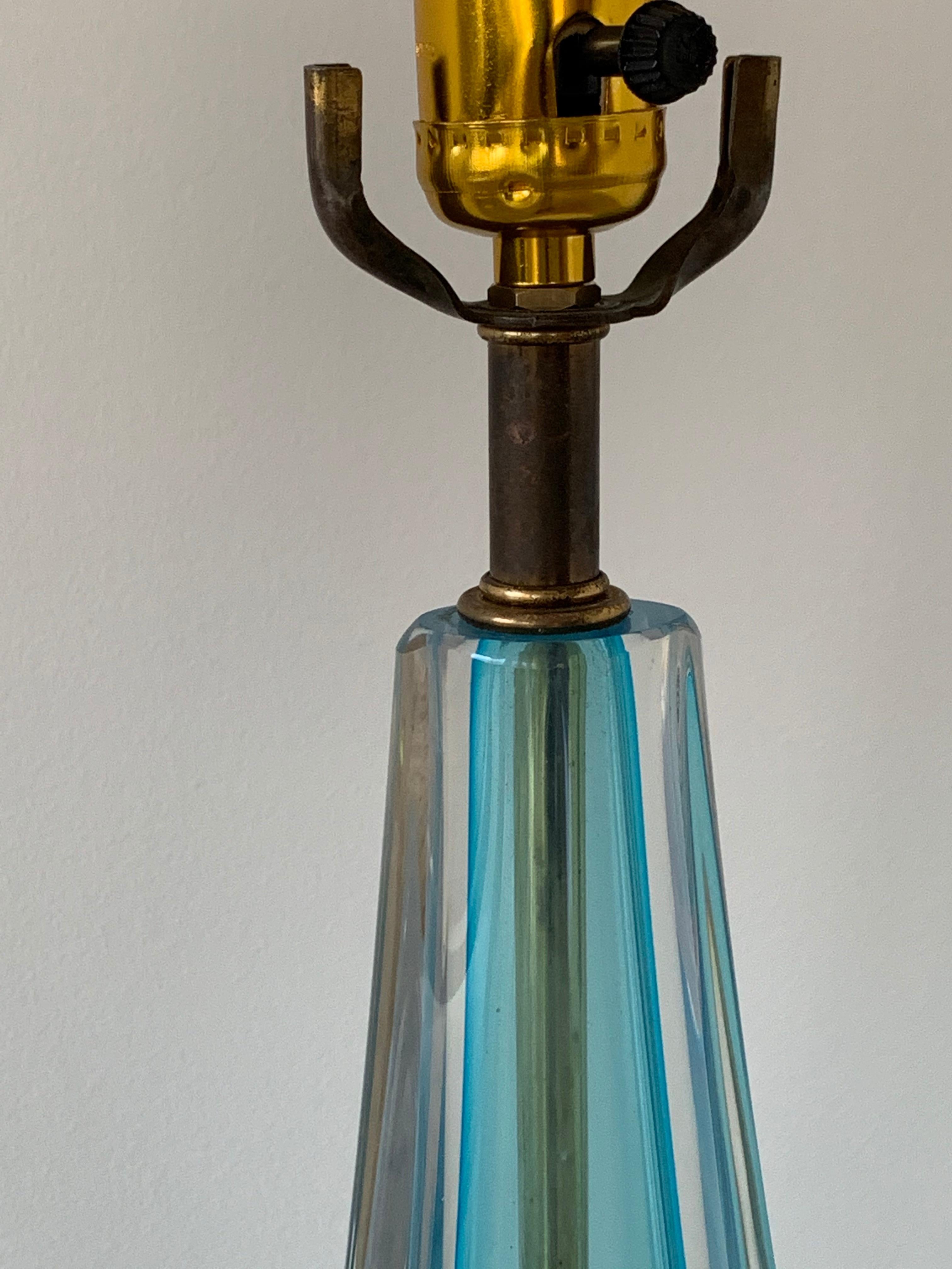 Mid-Century Modern Pair of Aquamarine Murano Table Lamps For Sale