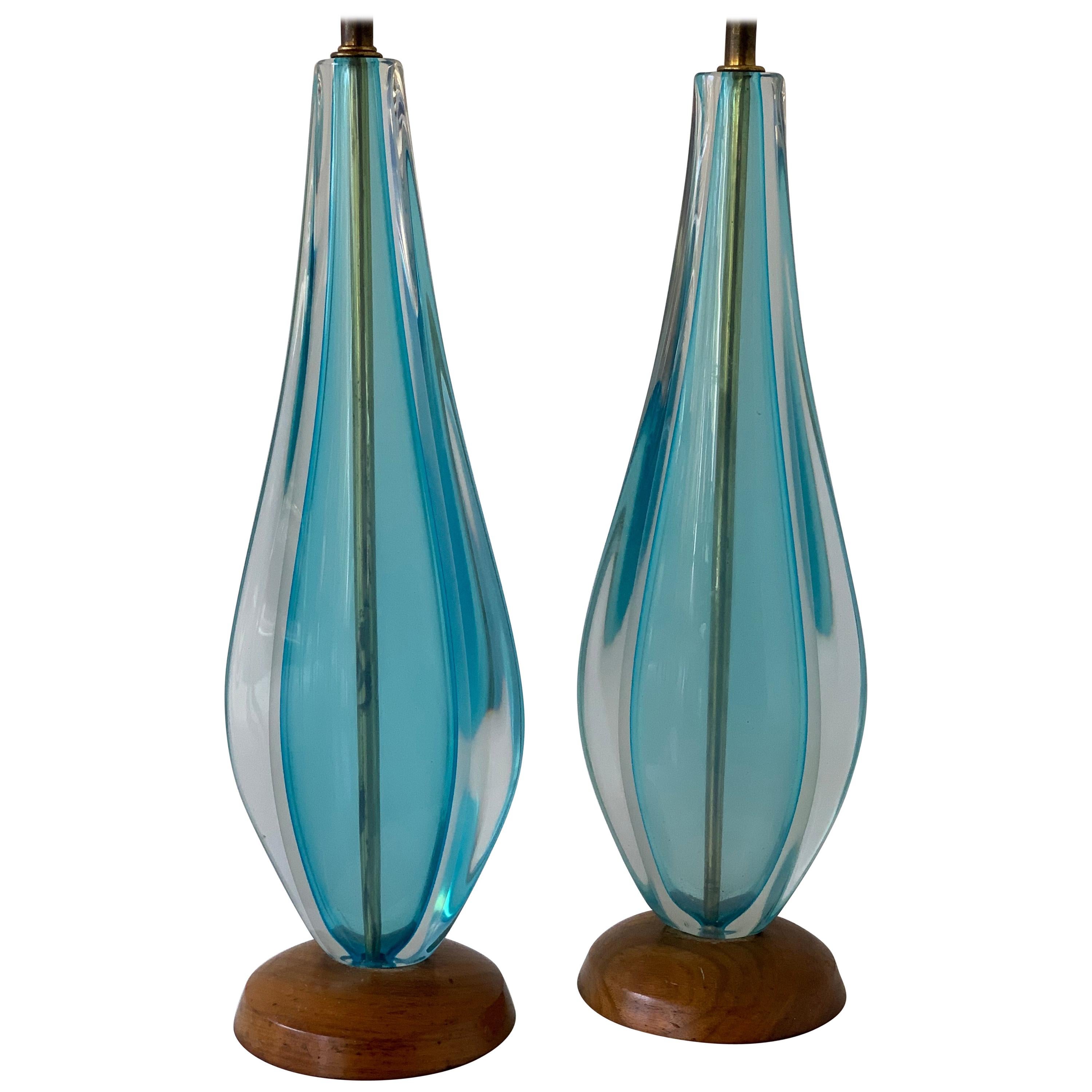 Pair of Aquamarine Murano Table Lamps For Sale