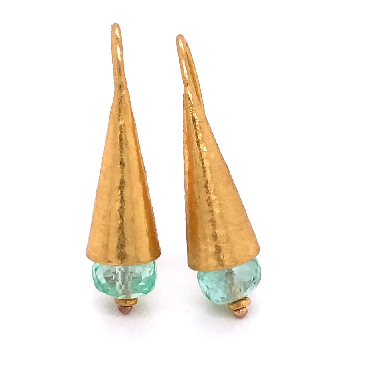 Pair of ARA Archaeological Revival High Karat Gold and Emerald Earrings For Sale 2