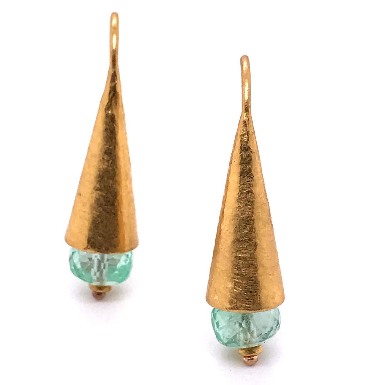 Pair of ARA Archaeological Revival High Karat Gold and Emerald Earrings For Sale 3