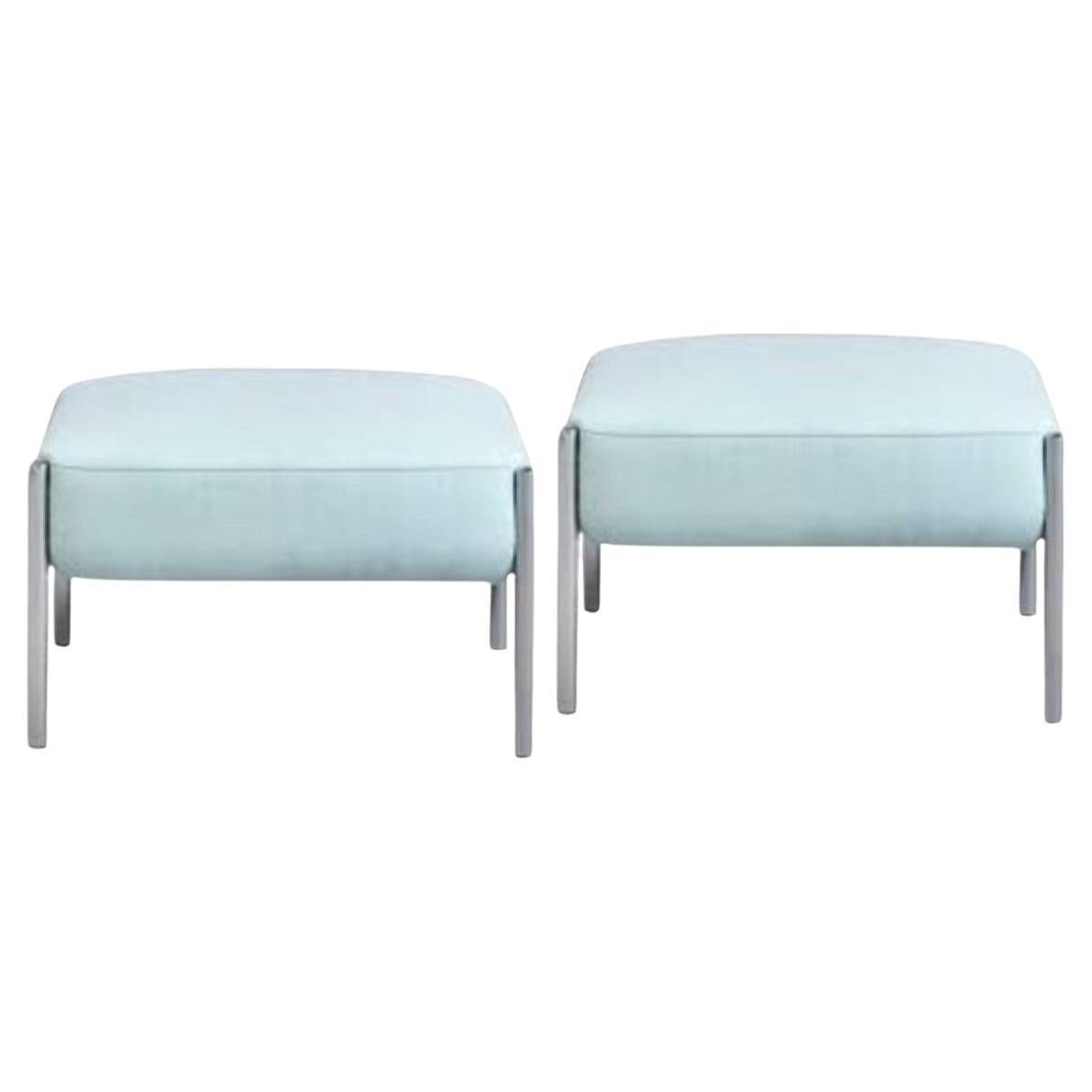 Pair of Ara Ottomans, Blue & Chrome by Pepe Albargues For Sale