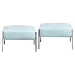 Pair of Ara Ottomans, Blue & Chrome by Pepe Albargues