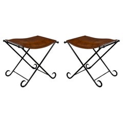 Pair of Arabesque Leather Stools