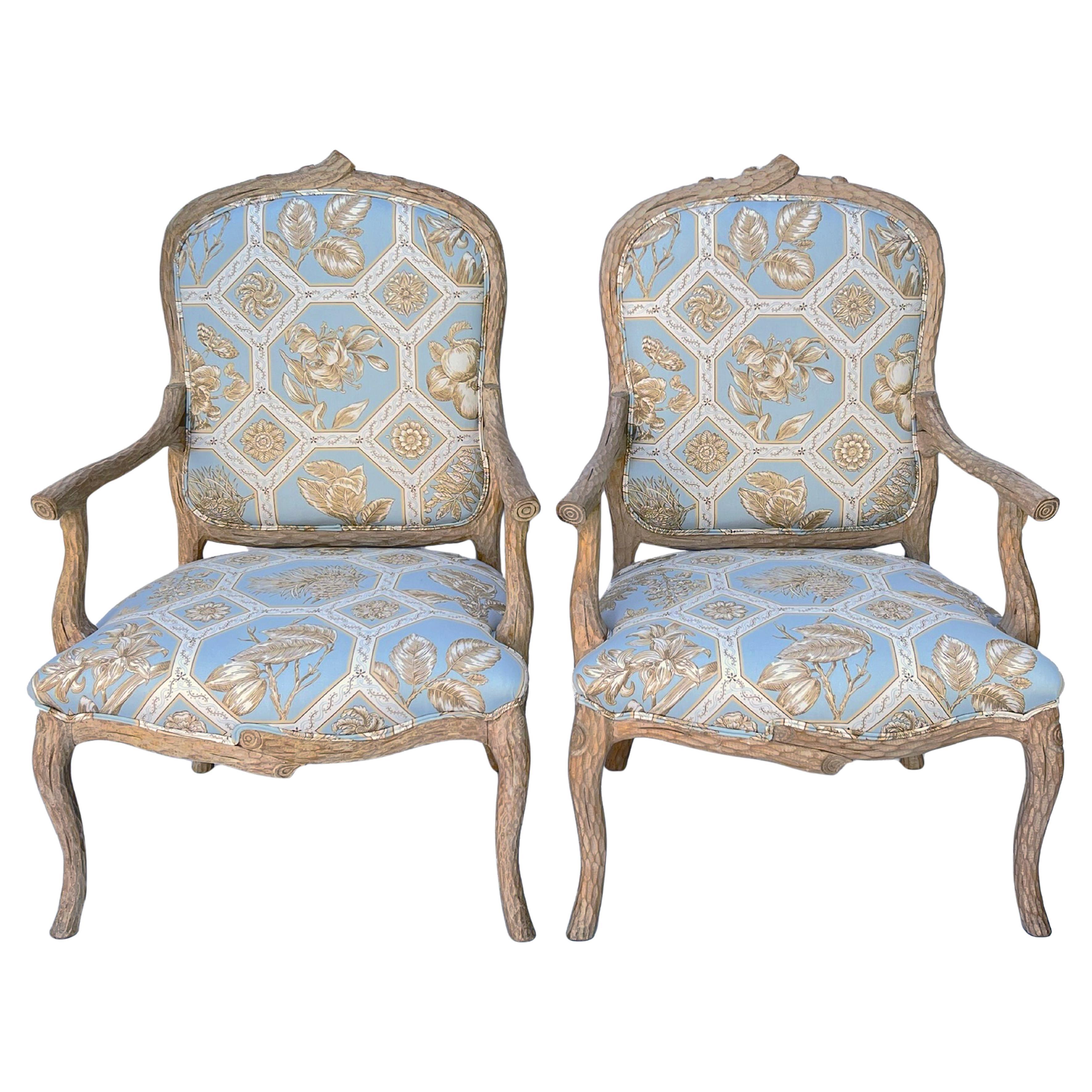 Pair of Arboreal Armchairs with Pickled Finish