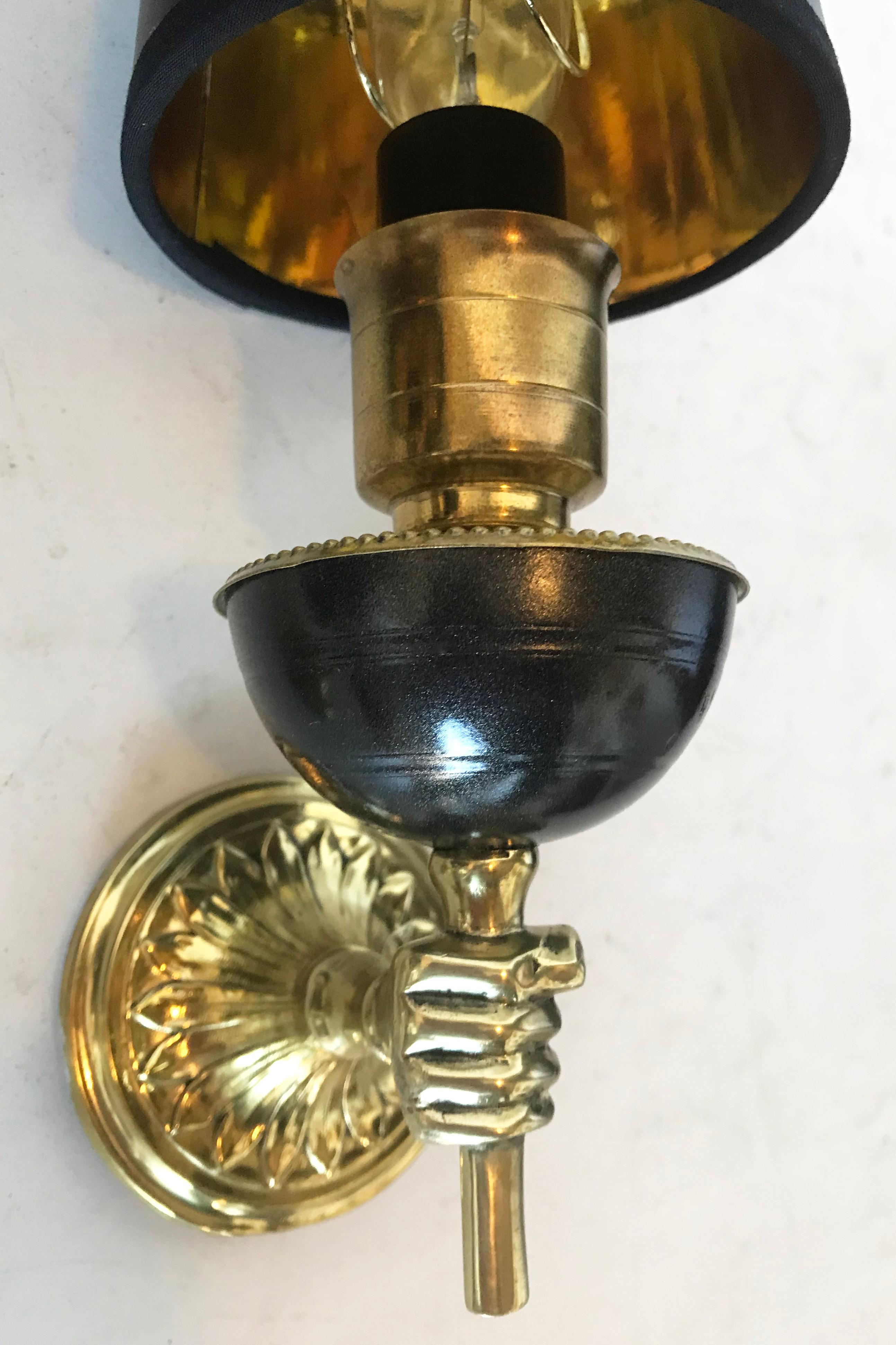 Neoclassical Pair of French Arbus  Style Brass  Sconces , 3 Pairs Available,  For Sale