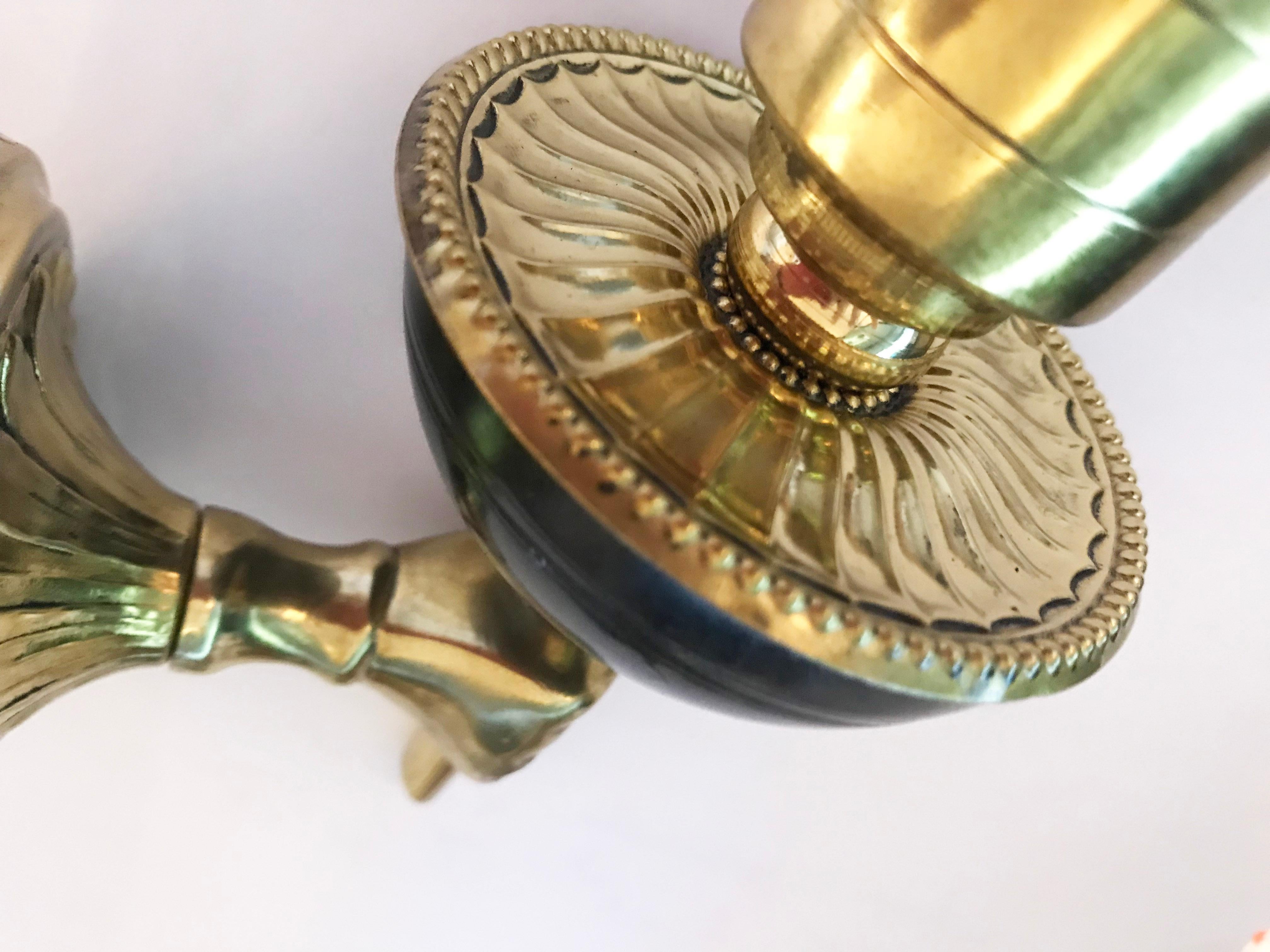 Pair of French Arbus  Style Brass  Sconces , 3 Pairs Available,  In Good Condition For Sale In Miami, FL