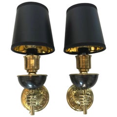 Pair of French Arbus  Style Brass  Sconces , 3 Pairs Available,