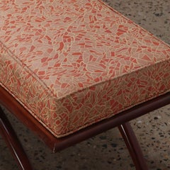 Pair of Arc Benches with Red Abstract Fabric Design