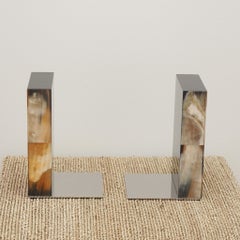 Pair of Arcahorn Horn and Stainless Steel Bookends
