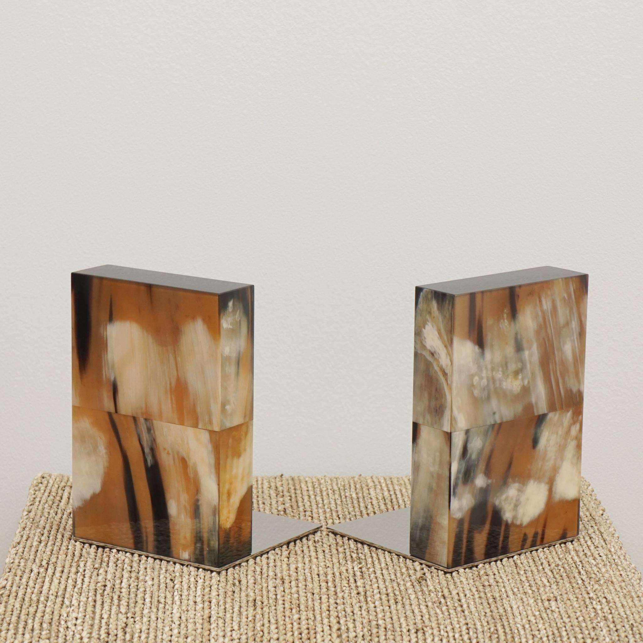 Pair of Arcahorn Horn and Stainless Steel Bookends 1