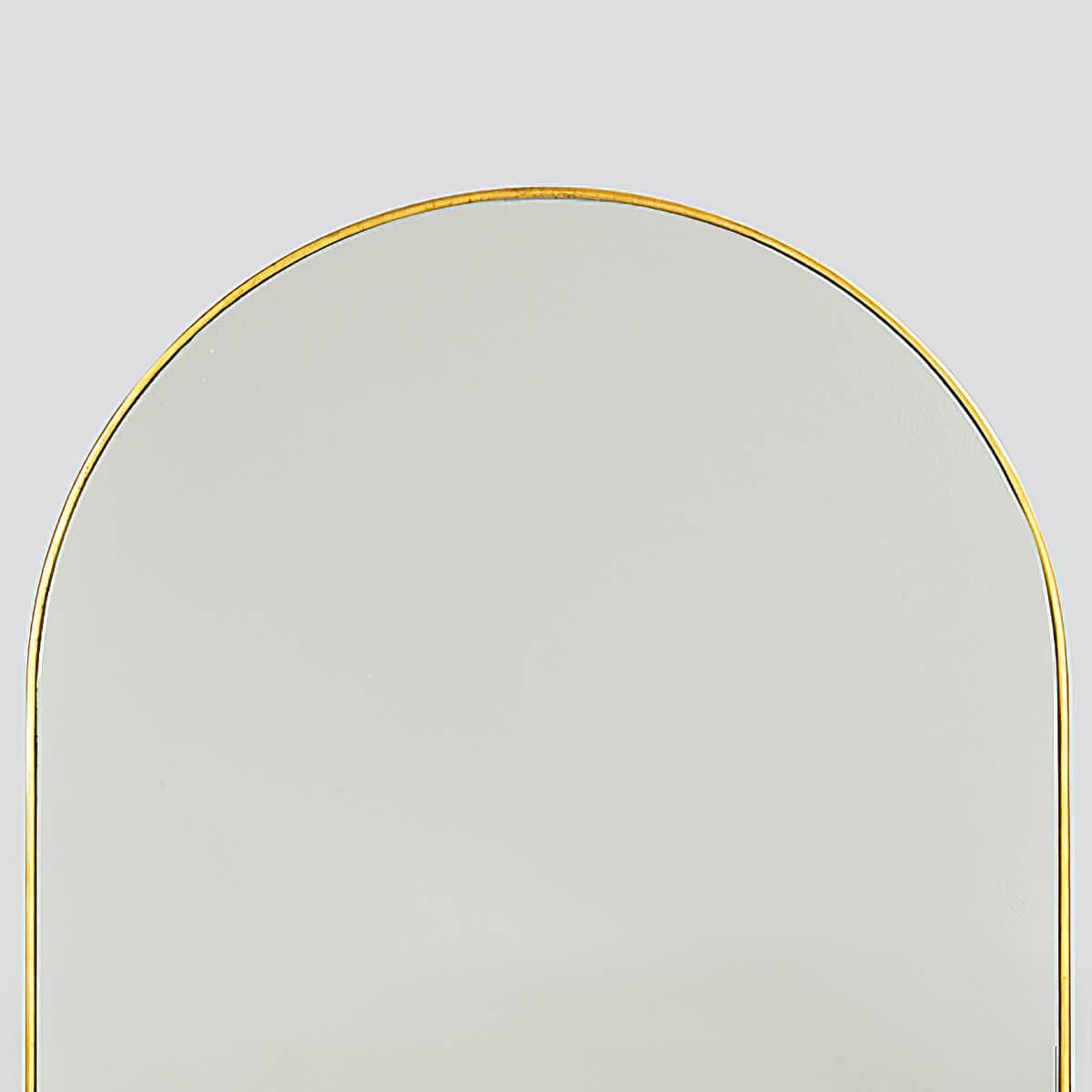Ein moderner vergoldeter Bogenspiegel mit vergoldetem Metallrahmen und klarer Spiegelplatte.

Abmessungen: 22