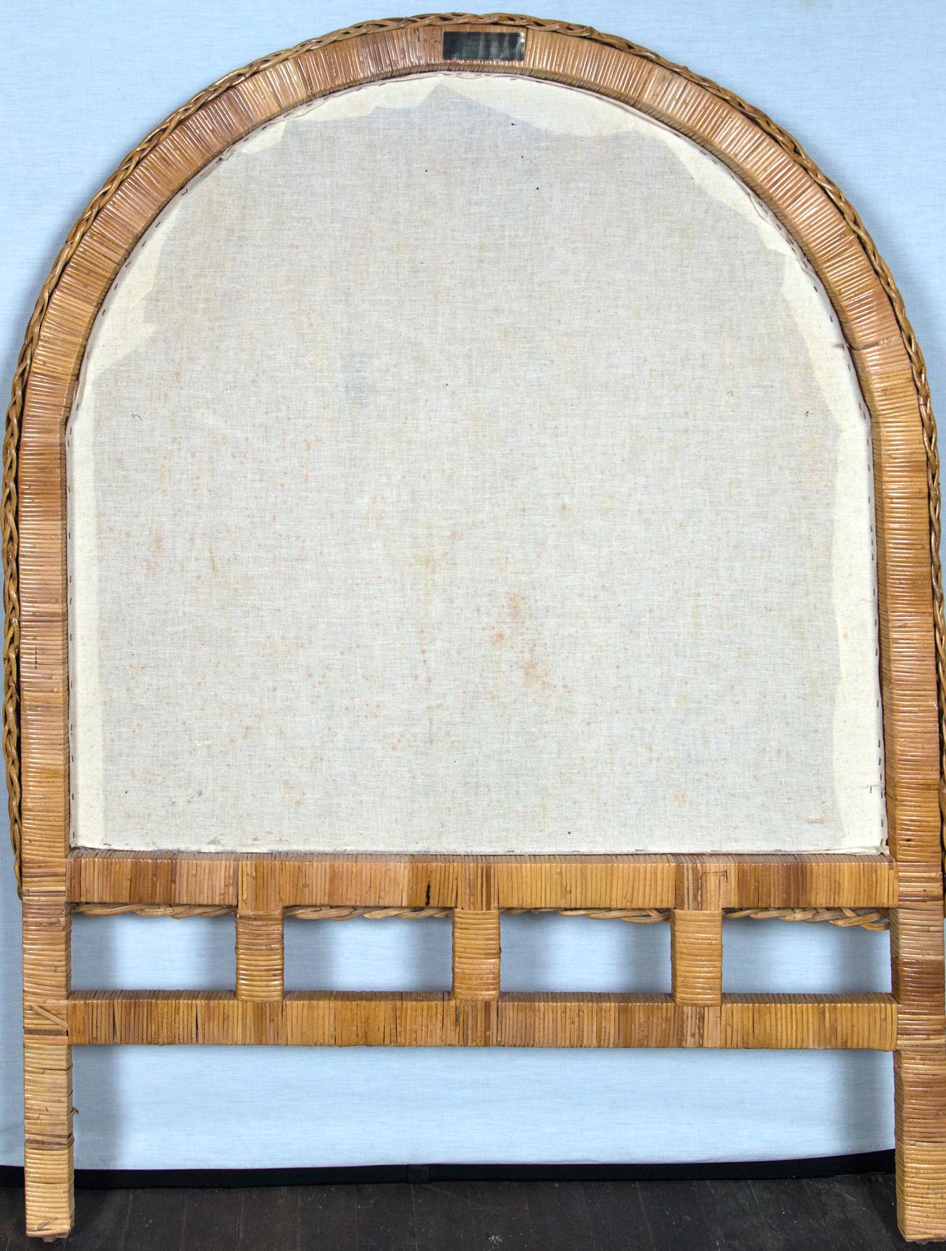 Late 20th Century Pair of Arched Wicker/Rattan Twin Size Headboards
