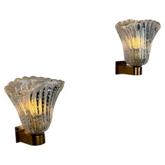 Coppia di lampade da parete in vetro di Murano di Archimede Seguso "Bullicante", anni '40