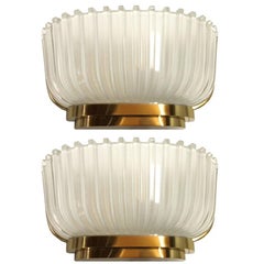 Pair of Archimede Seguso Fluted Glass Sconces