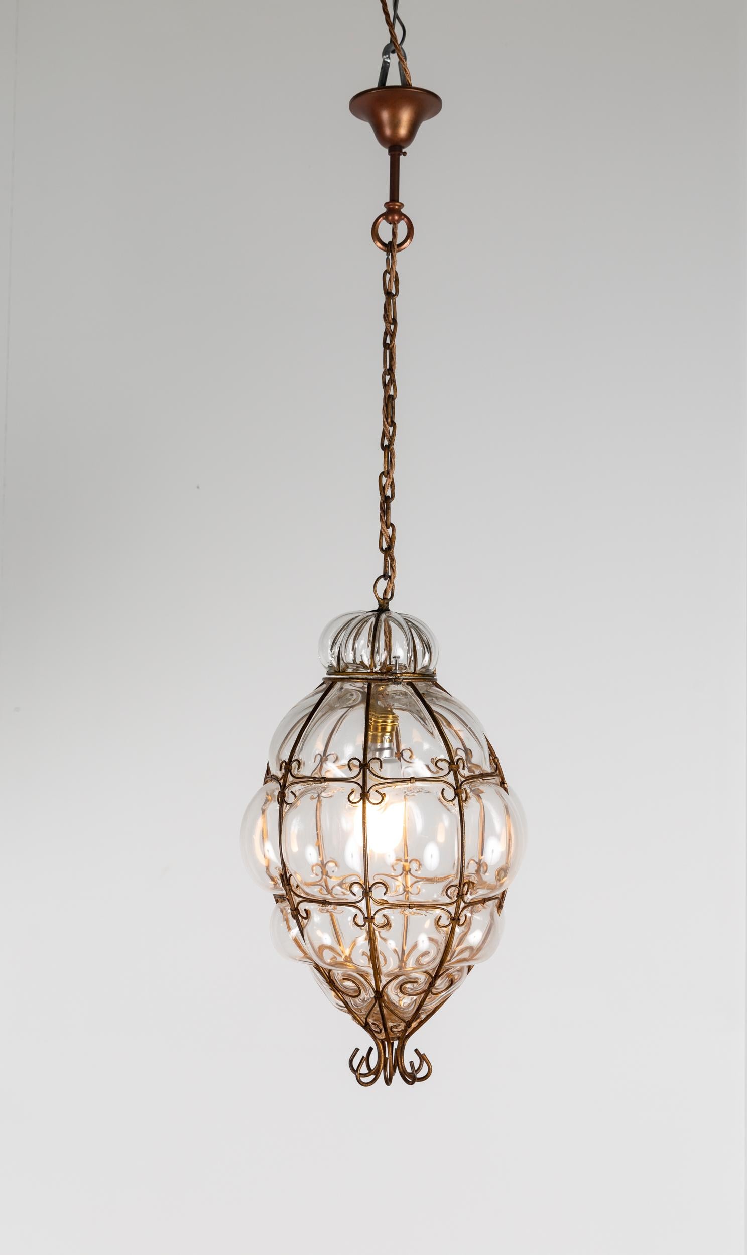 Pair of Archimede Seguso Murano Caged Glass Pendant Lights In Good Condition For Sale In Toorak, VIC