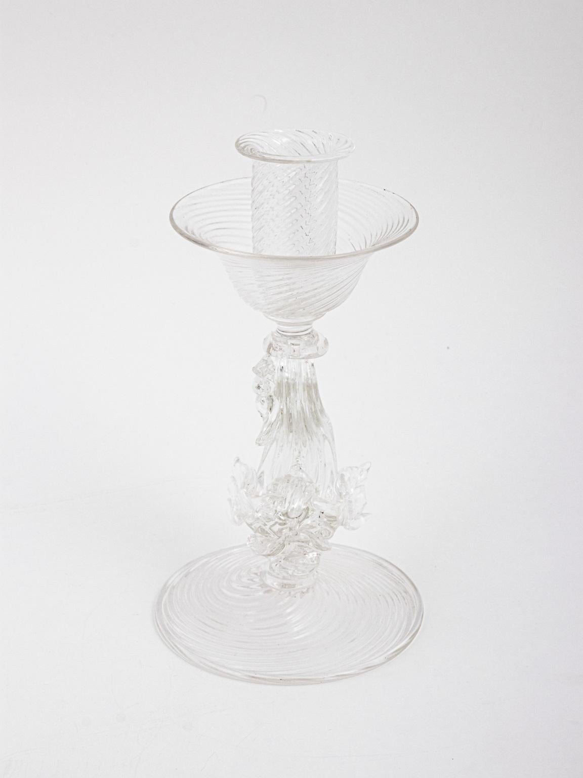 Pair of Archimede Seguso Murano Clear Candlesticks with Dolphins 9