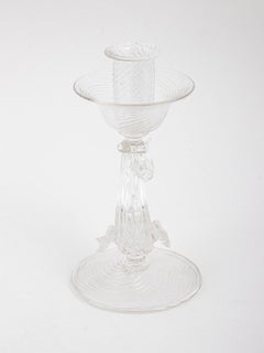 Pair of Archimede Seguso Murano Clear Candlesticks with Dolphins