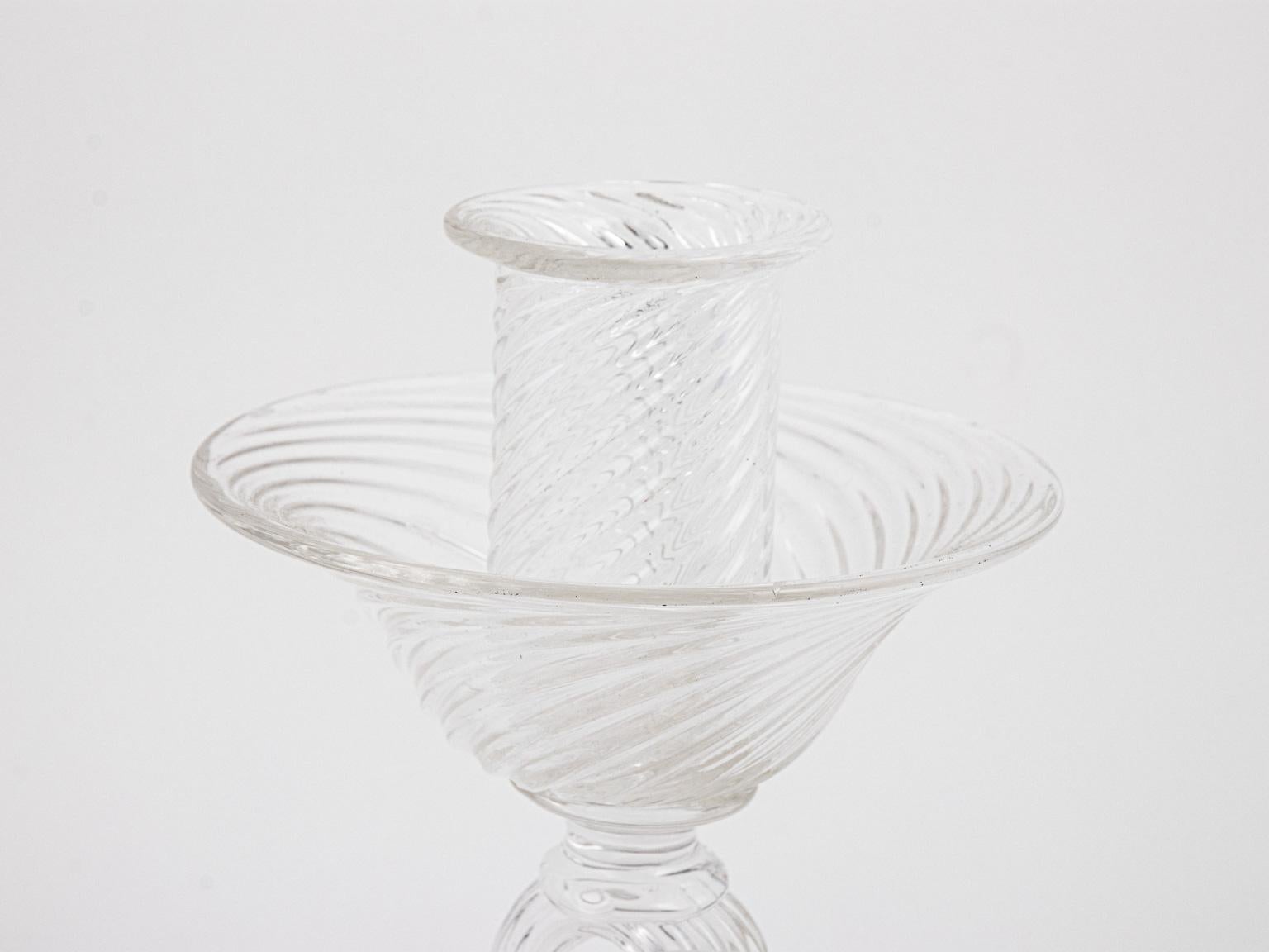 Pair of Archimede Seguso Murano Clear Candlesticks with Dolphins 2