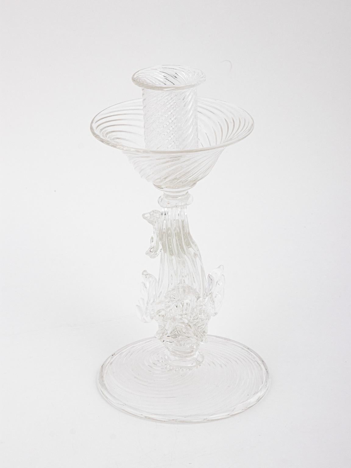 Pair of Archimede Seguso Murano Clear Candlesticks with Dolphins 4