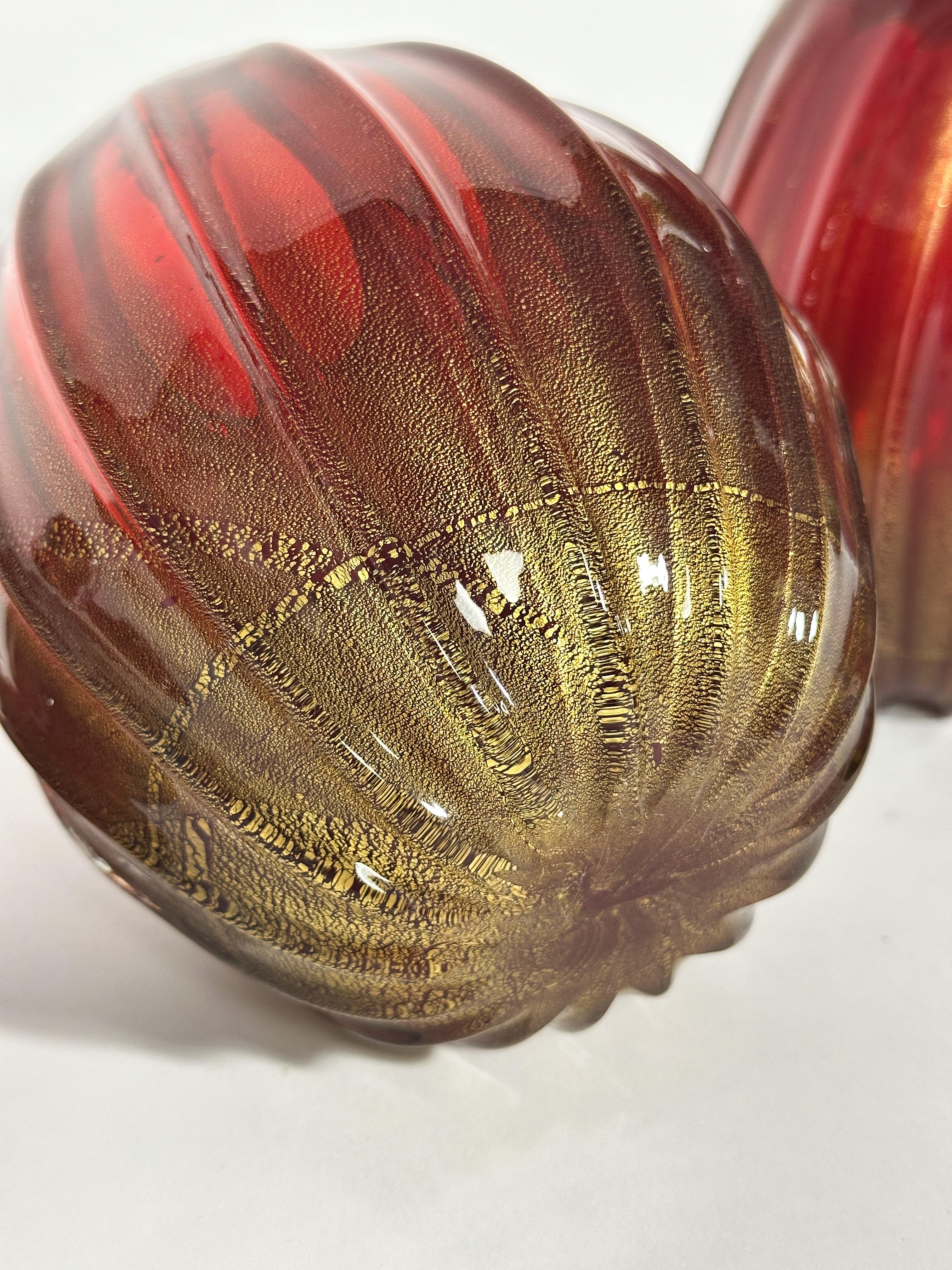 Coppia di vasi in vetro di Murano Archimede Seguso Foglia d'oro 1960s in vendita 3