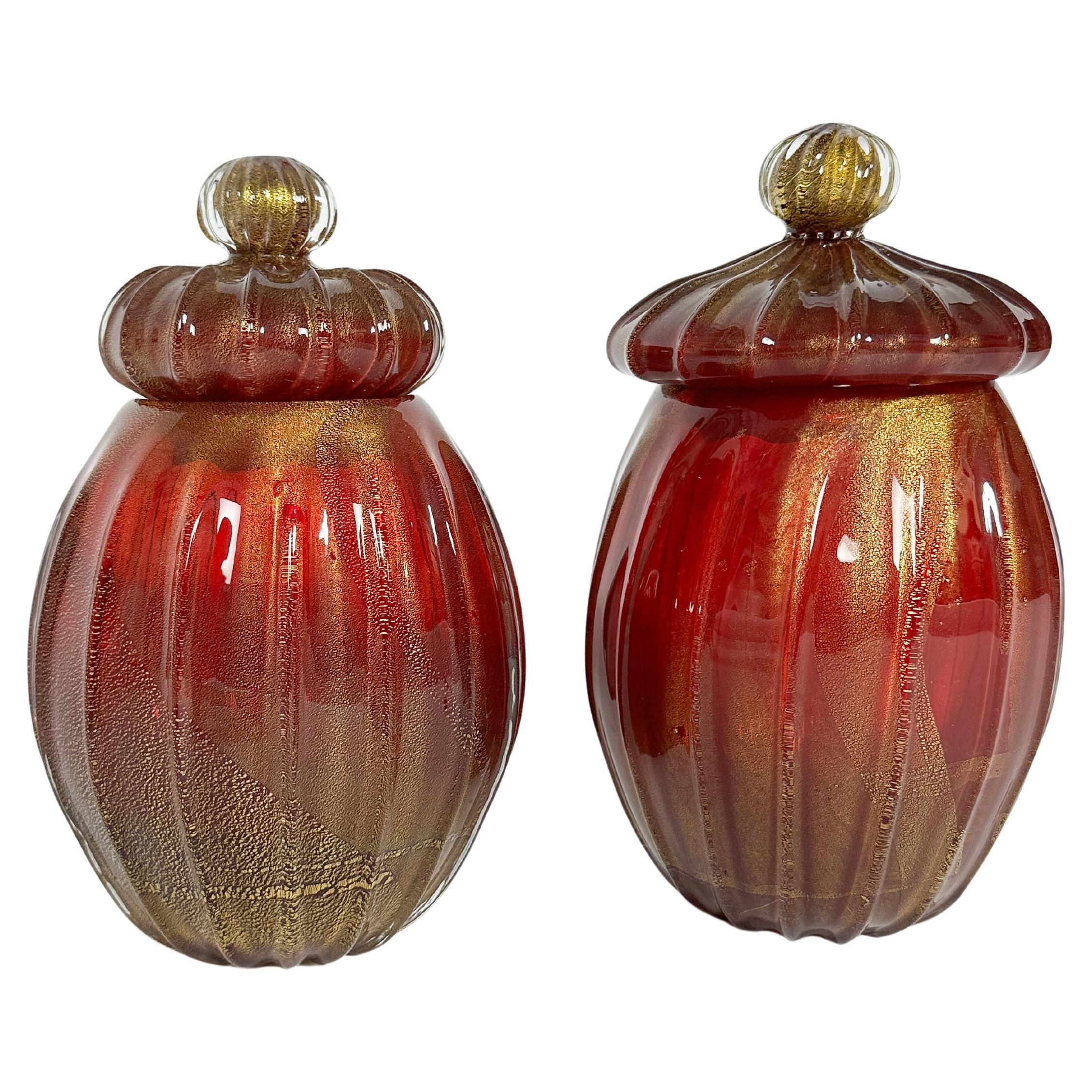 Coppia di vasi in vetro di Murano Archimede Seguso Foglia d
oro 1960s in vendita