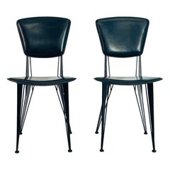 Pair of “Archirivolto” Leather and Metal Chairs for Fasem, Italy, 1987