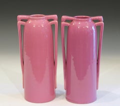 Pair of Architectural Awaji Art Deco Pink Garniture Vases