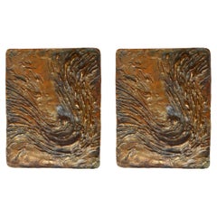 Pair of Architectural Bronze Push Pull Door Handle Wave Relief
