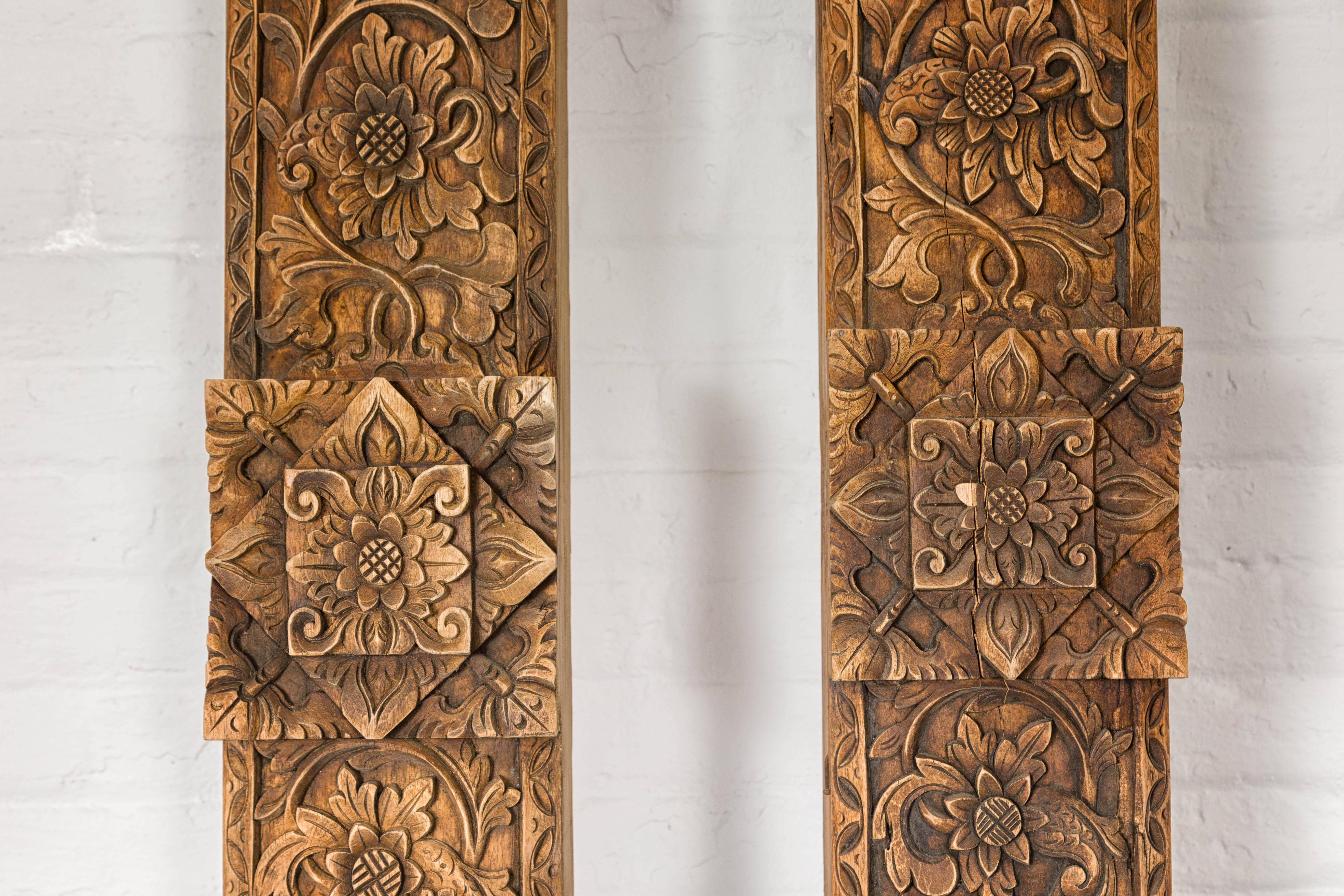 Pair of Architectural Carved Panels with Hand-Carved Floral and Foliage Motifs For Sale 4