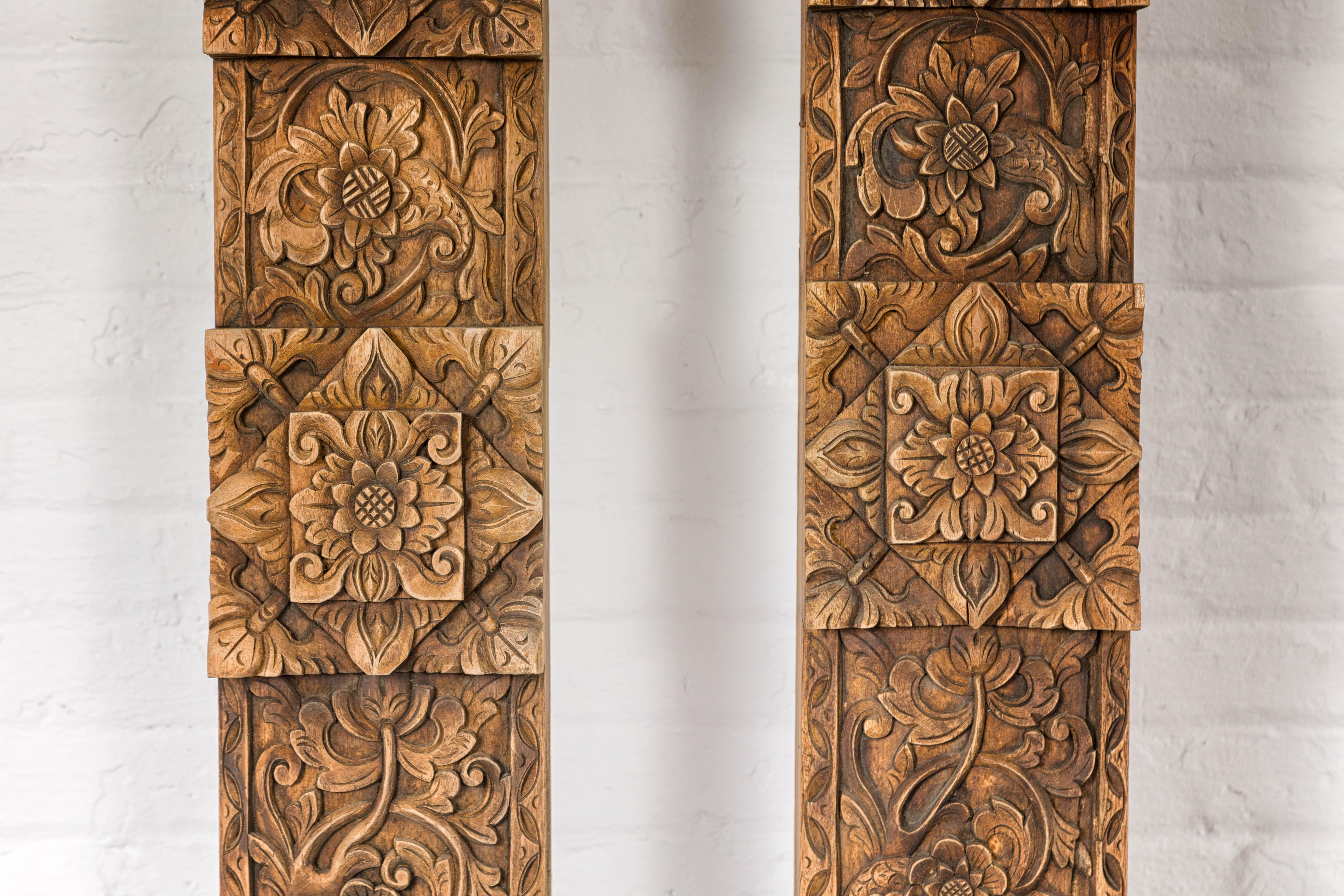 Pair of Architectural Carved Panels with Hand-Carved Floral and Foliage Motifs For Sale 5