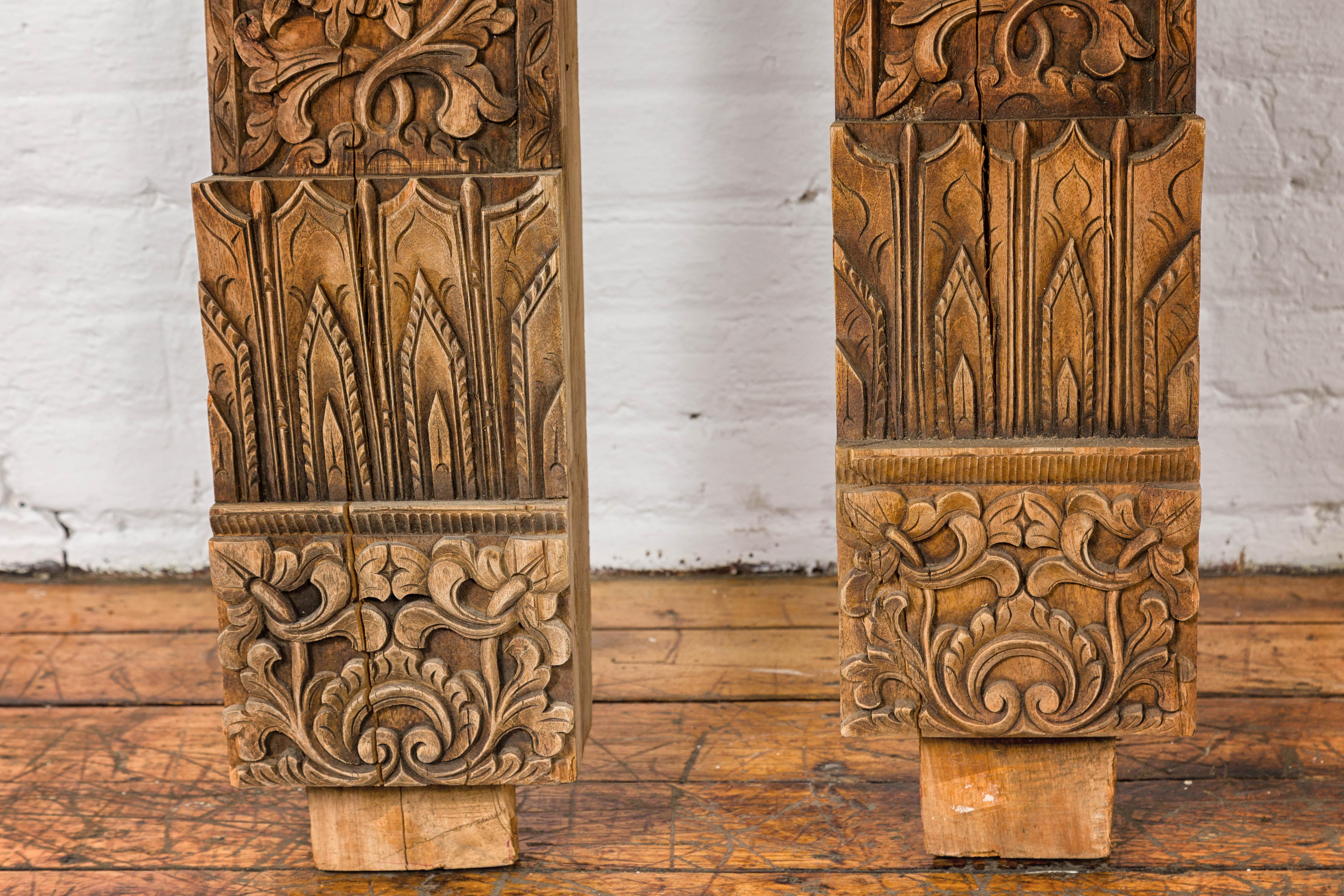 Pair of Architectural Carved Panels with Hand-Carved Floral and Foliage Motifs For Sale 6