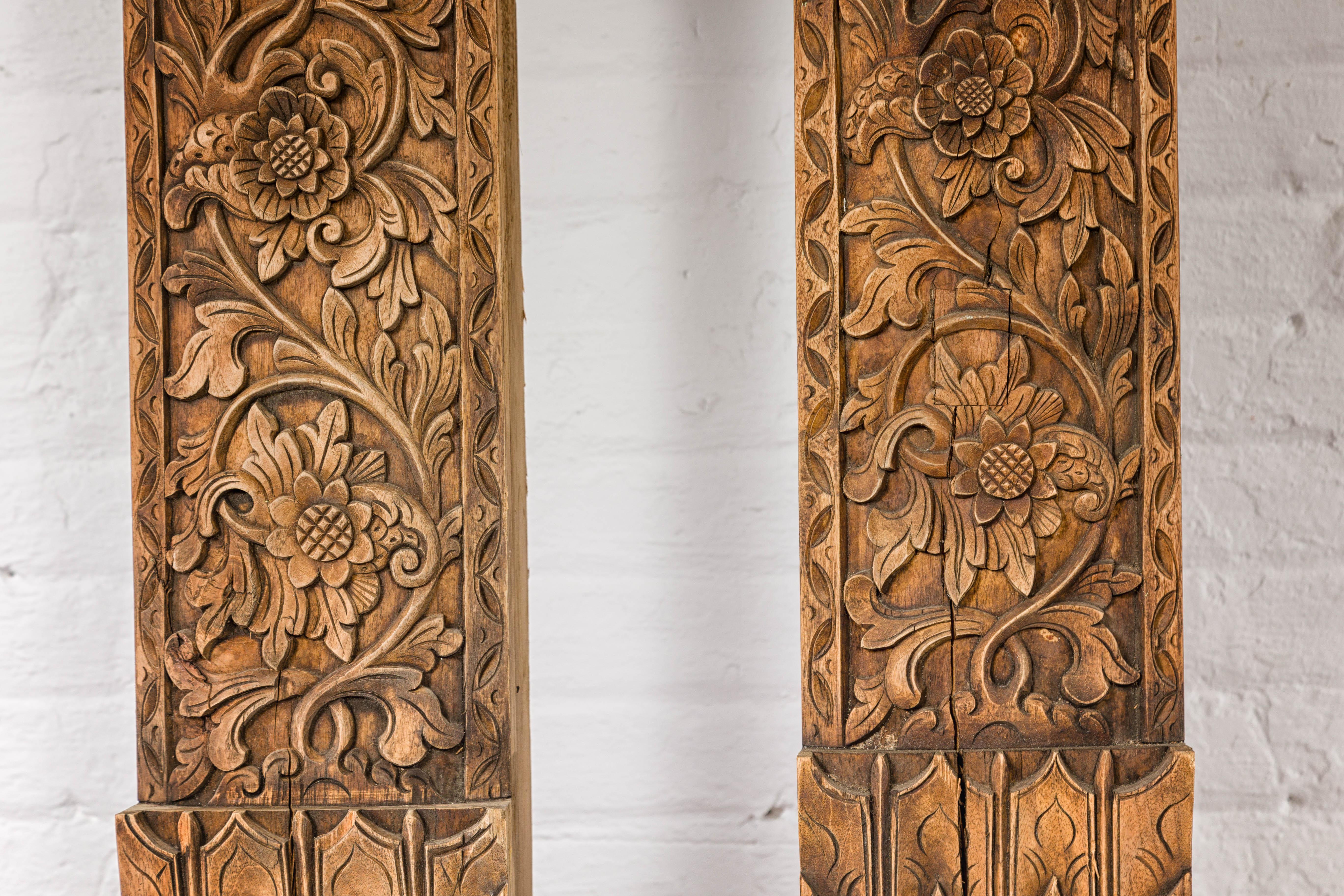 Pair of Architectural Carved Panels with Hand-Carved Floral and Foliage Motifs For Sale 7
