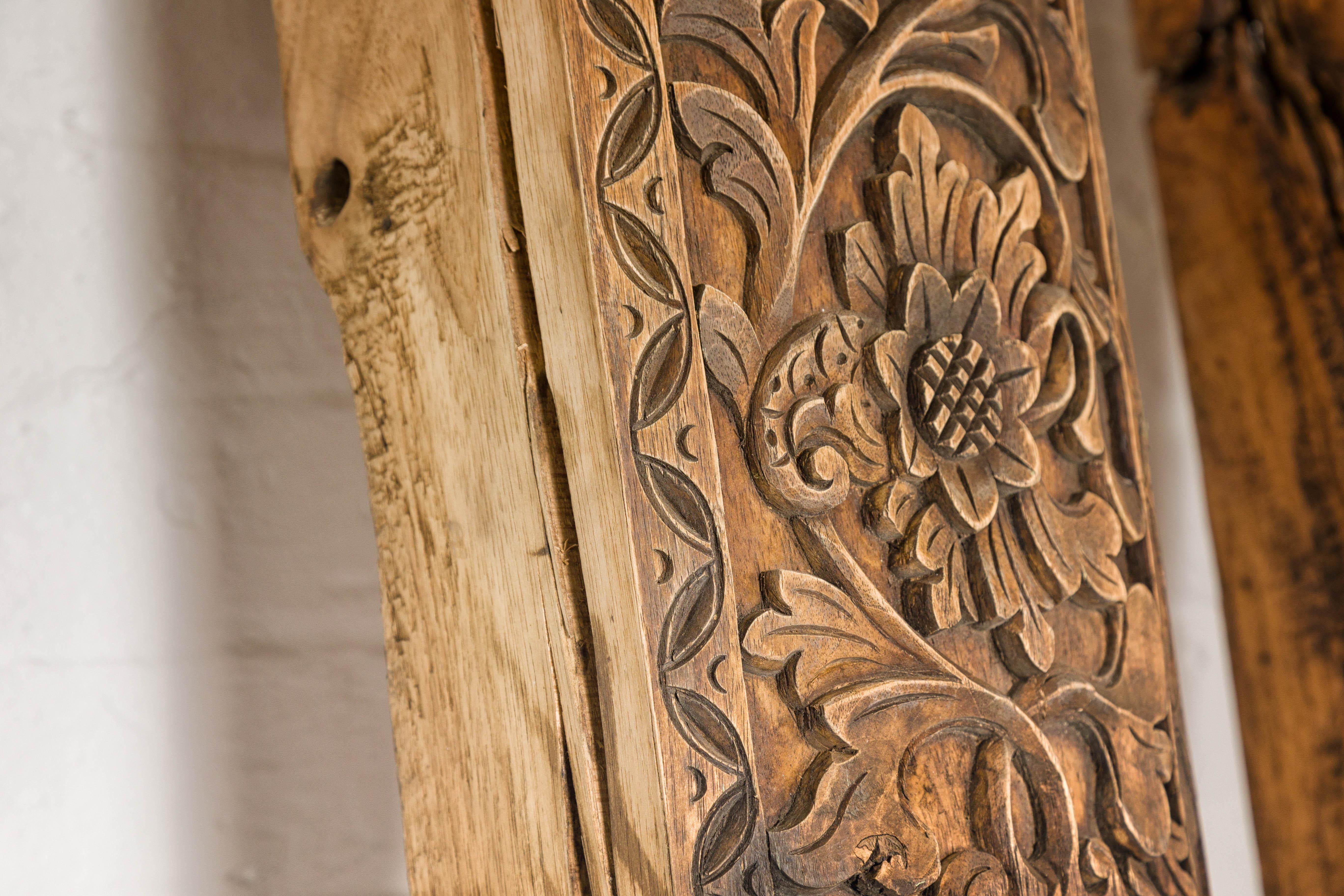 Pair of Architectural Carved Panels with Hand-Carved Floral and Foliage Motifs For Sale 8