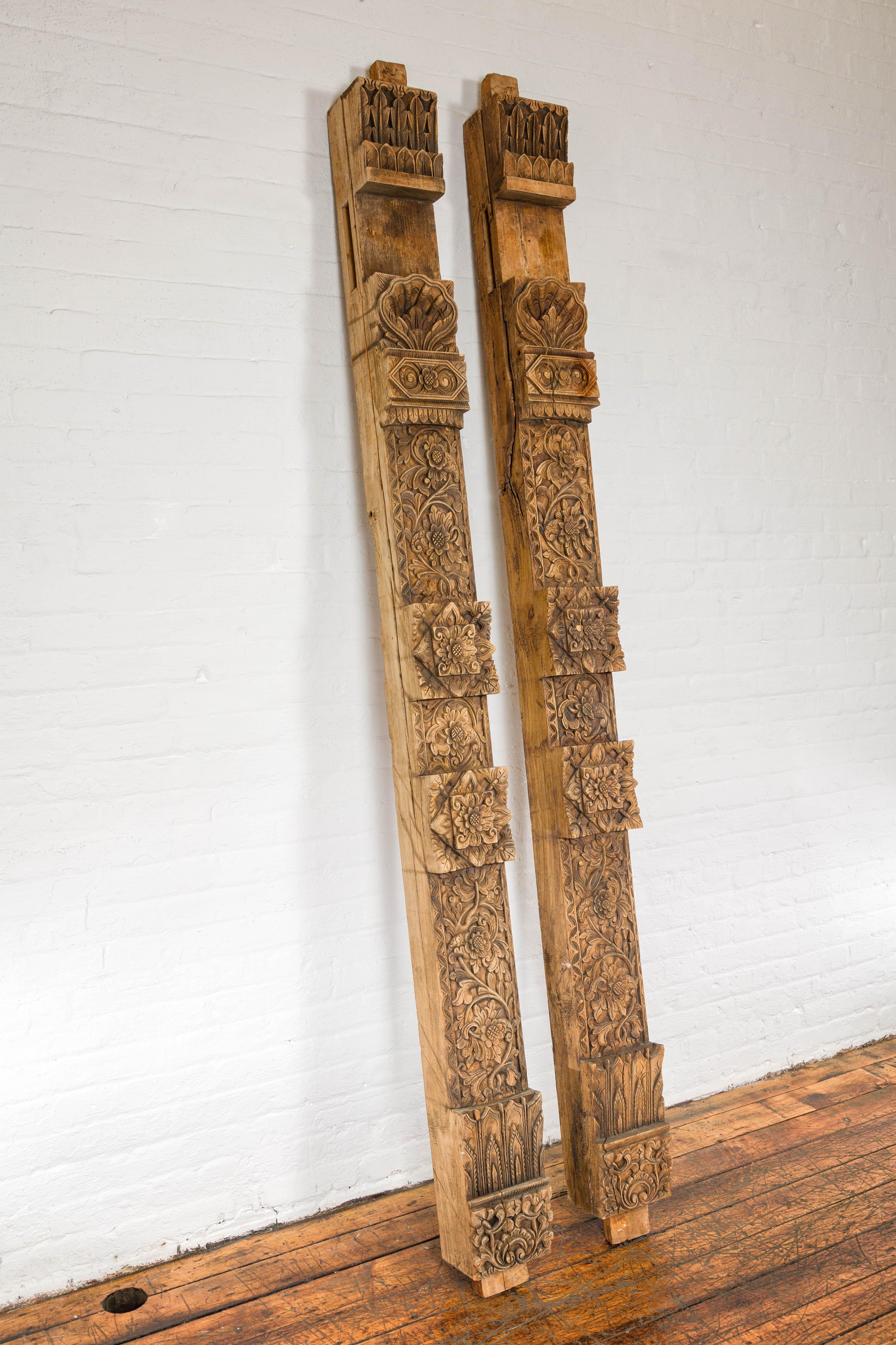 Pair of Architectural Carved Panels with Hand-Carved Floral and Foliage Motifs For Sale 9